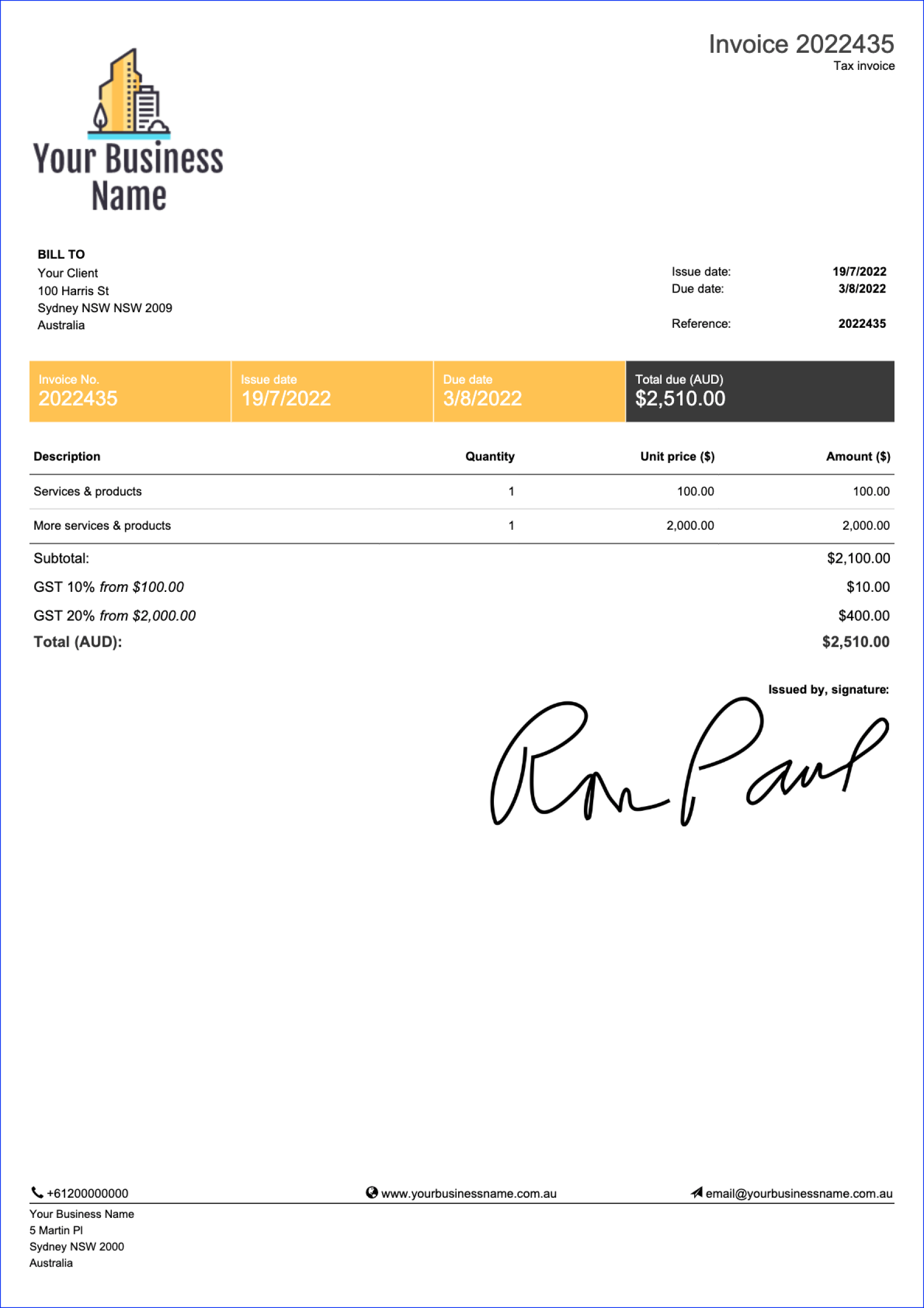 tax invoice sample for Australia