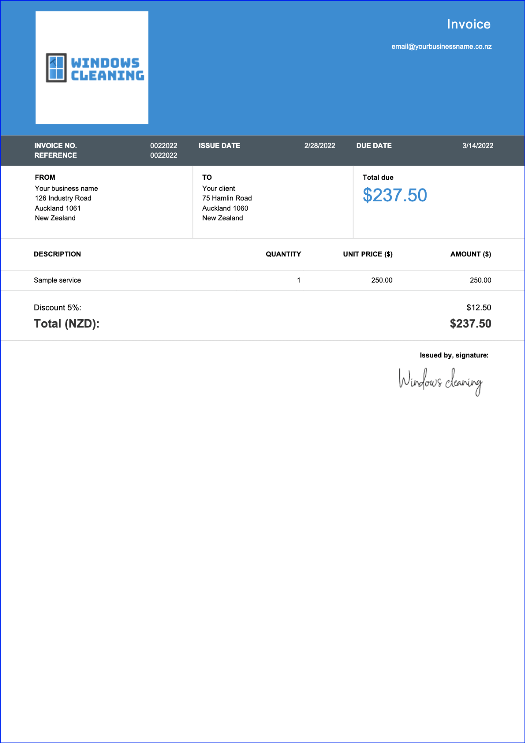 invoice template example for New Zealand