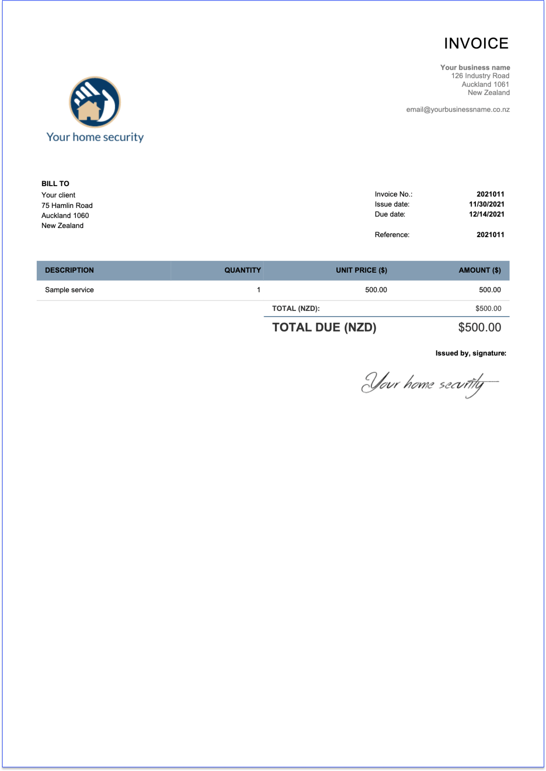 invoice layout for New Zealand