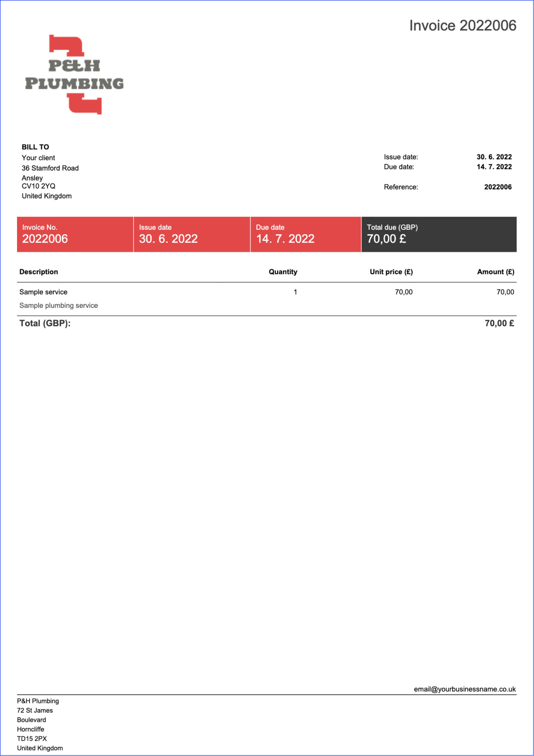 tax invoice sample for United Kingdom