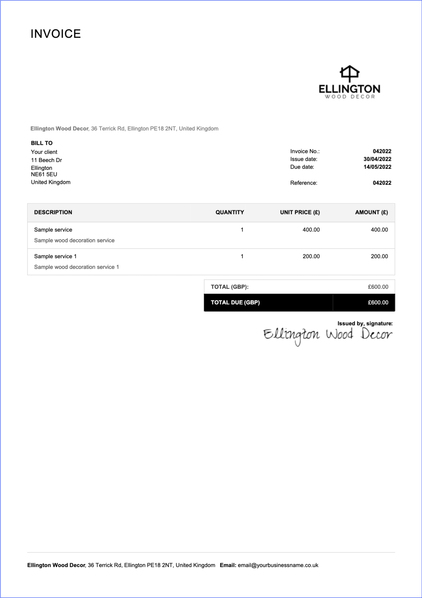 free vat invoice template for United Kingdom