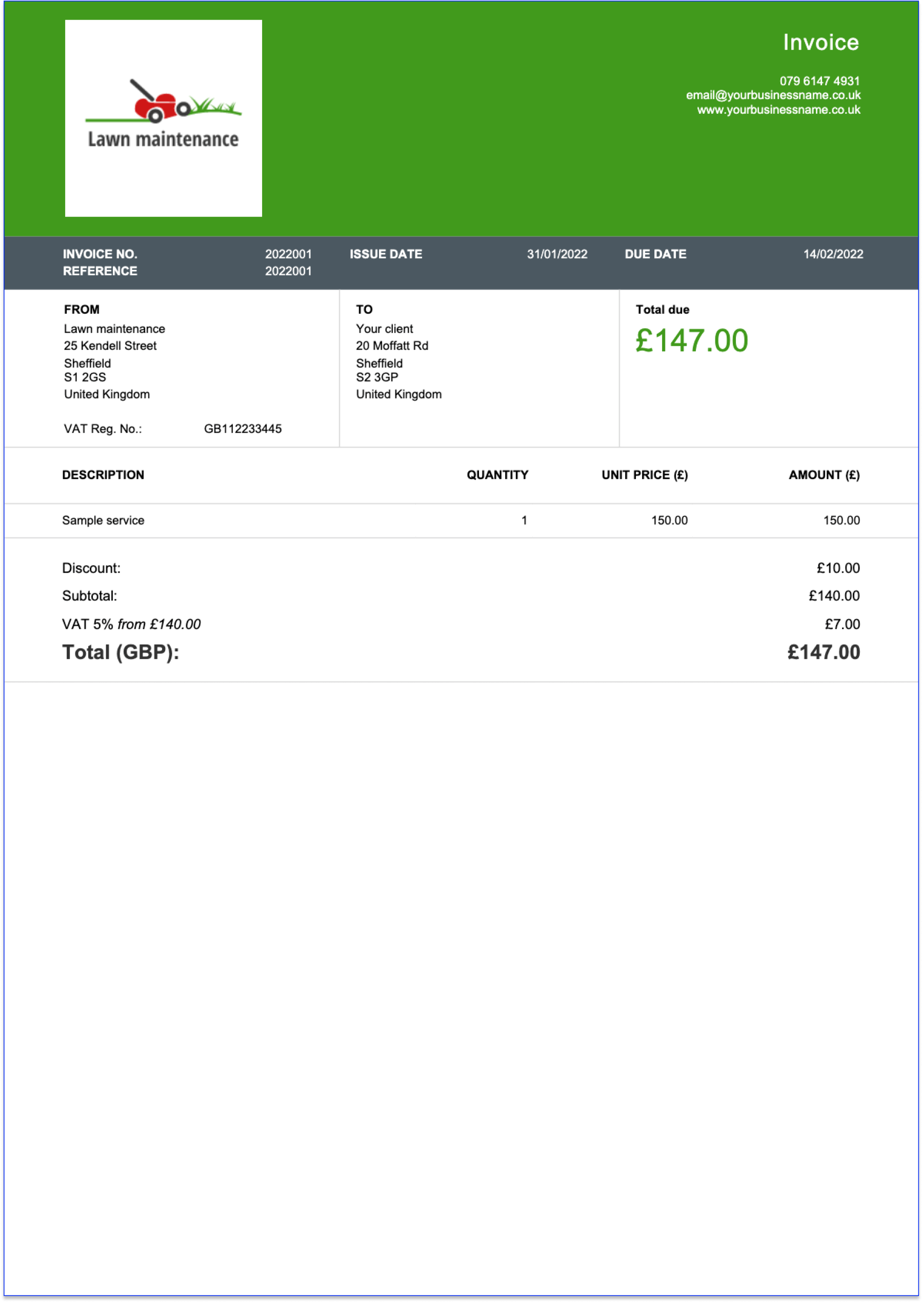 invoice template example for United Kingdom