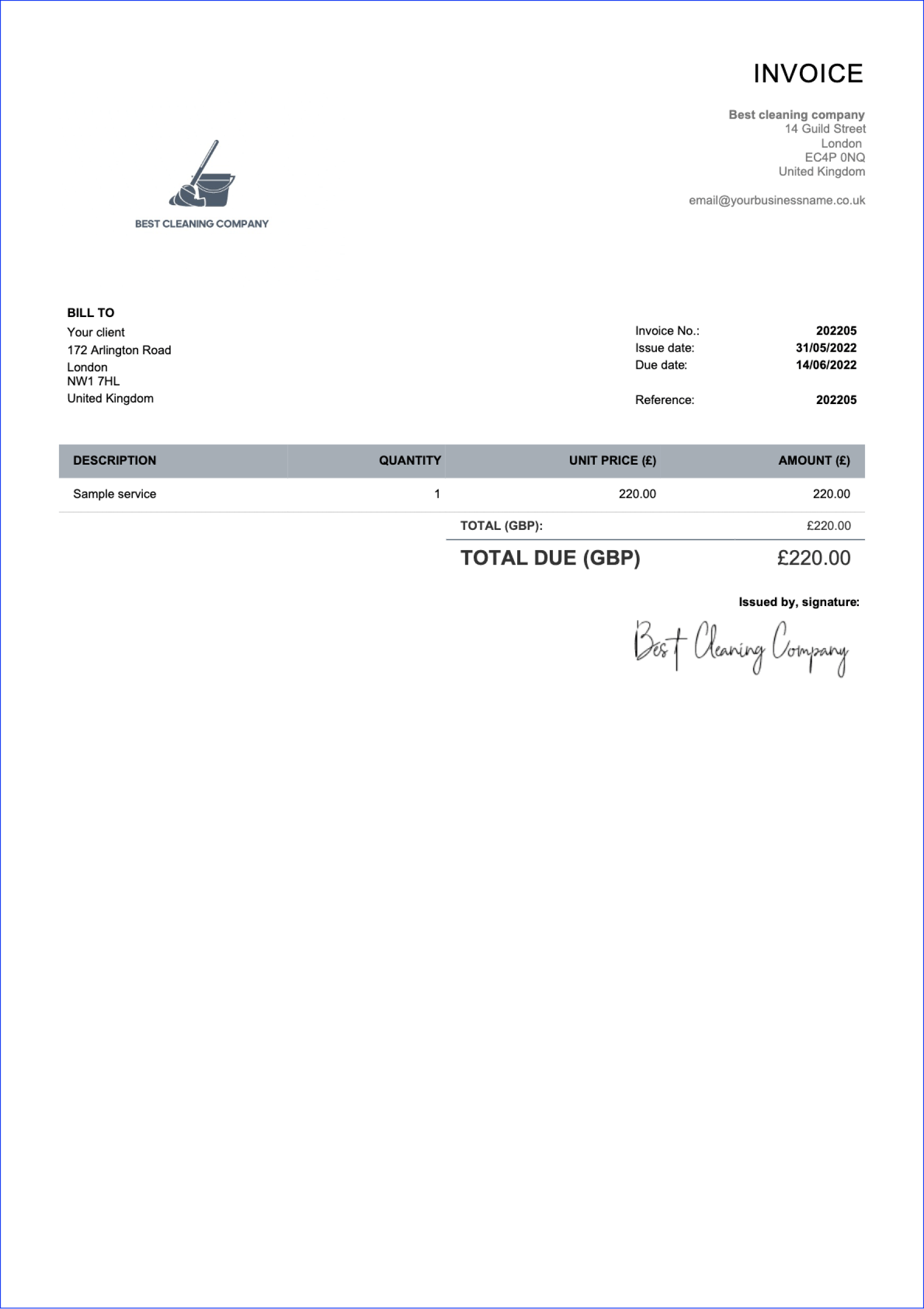 invoice layout for United Kingdom