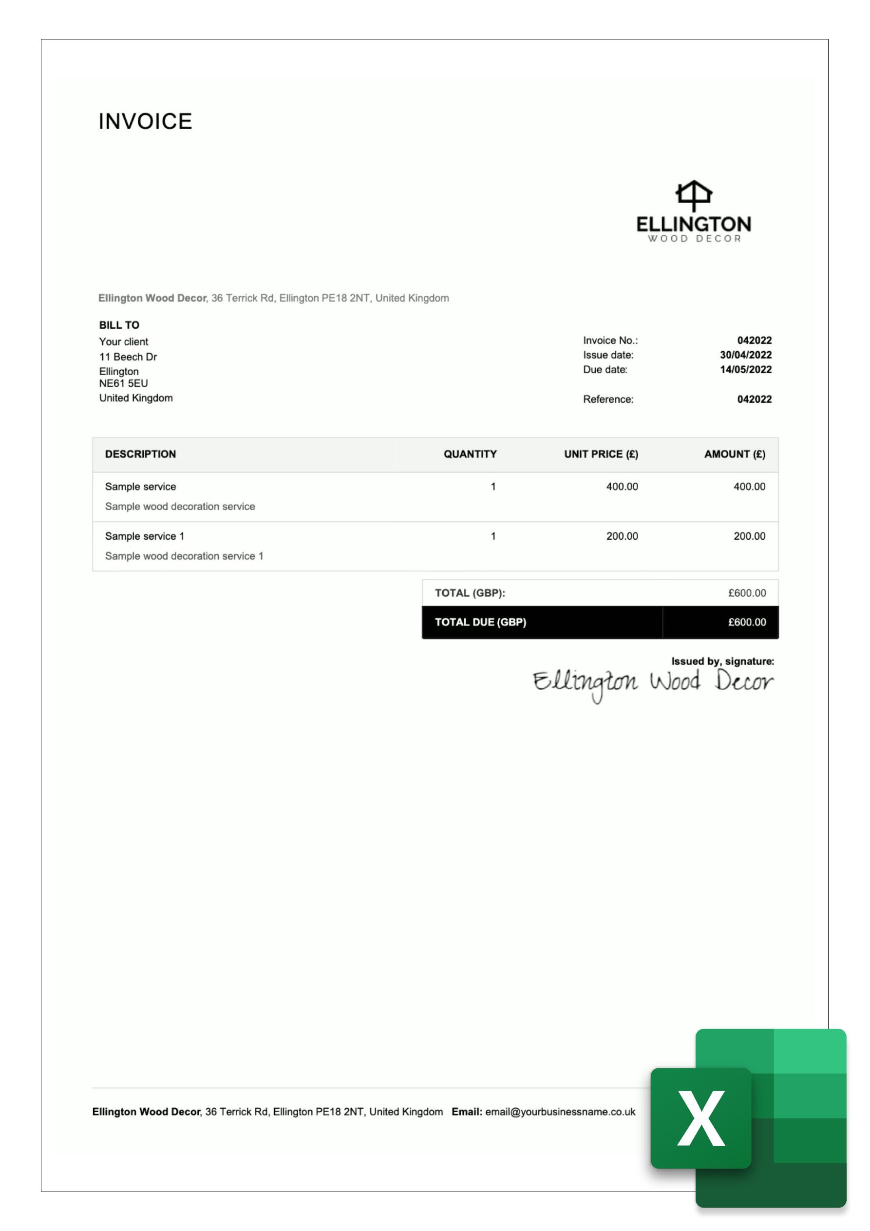 excel invoice template example for uk