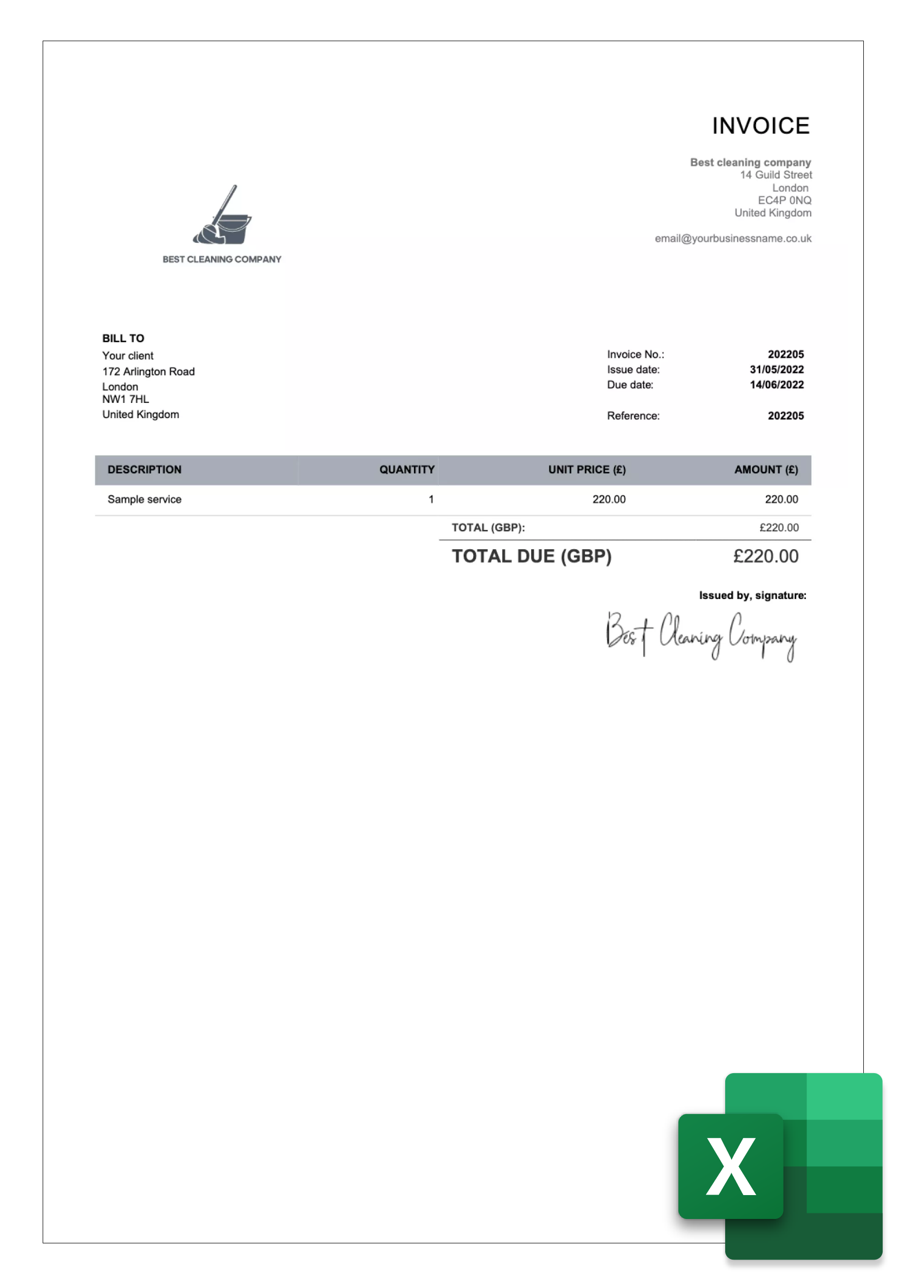 free invoice template in excel for uk