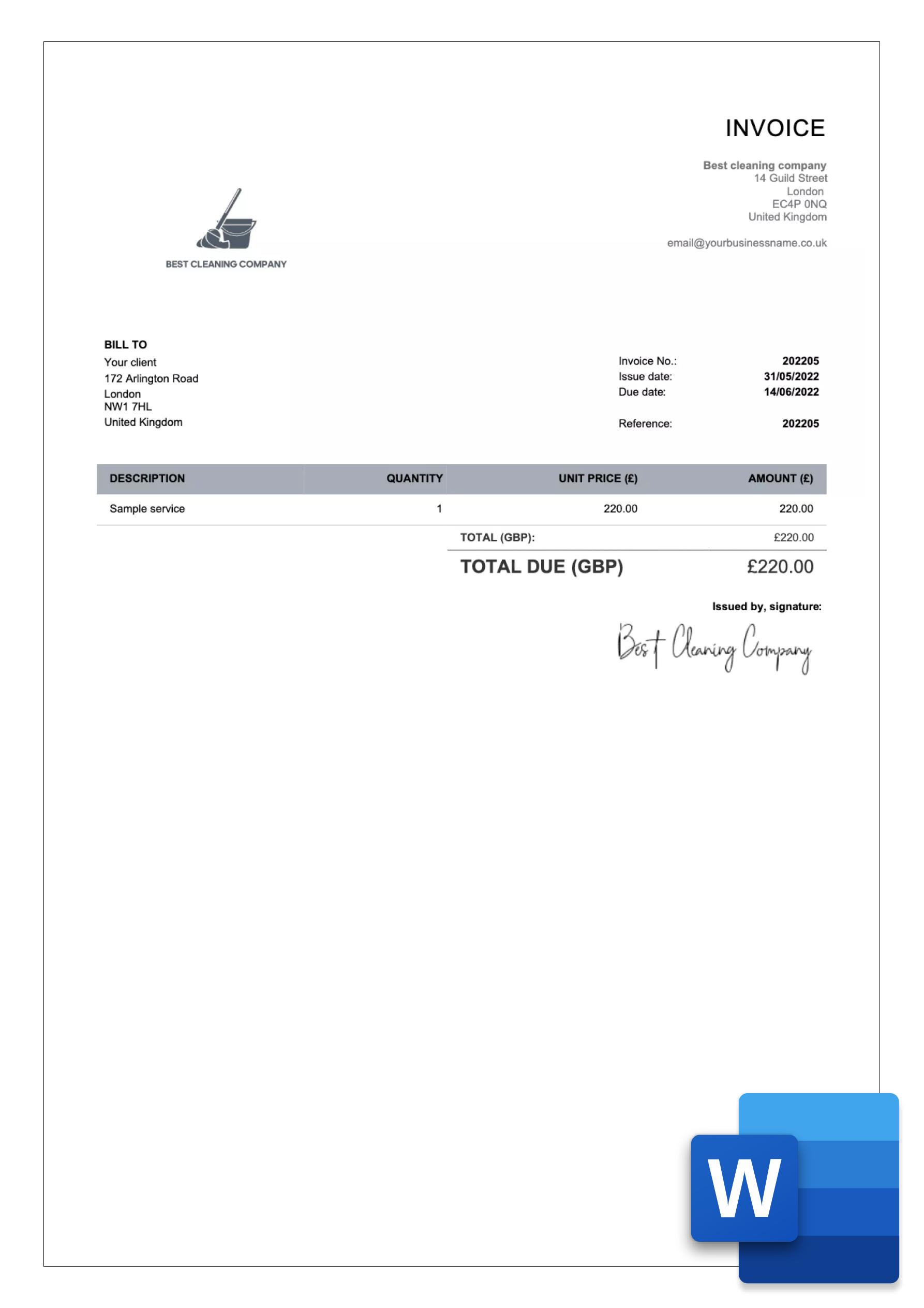 free invoice template in word for uk