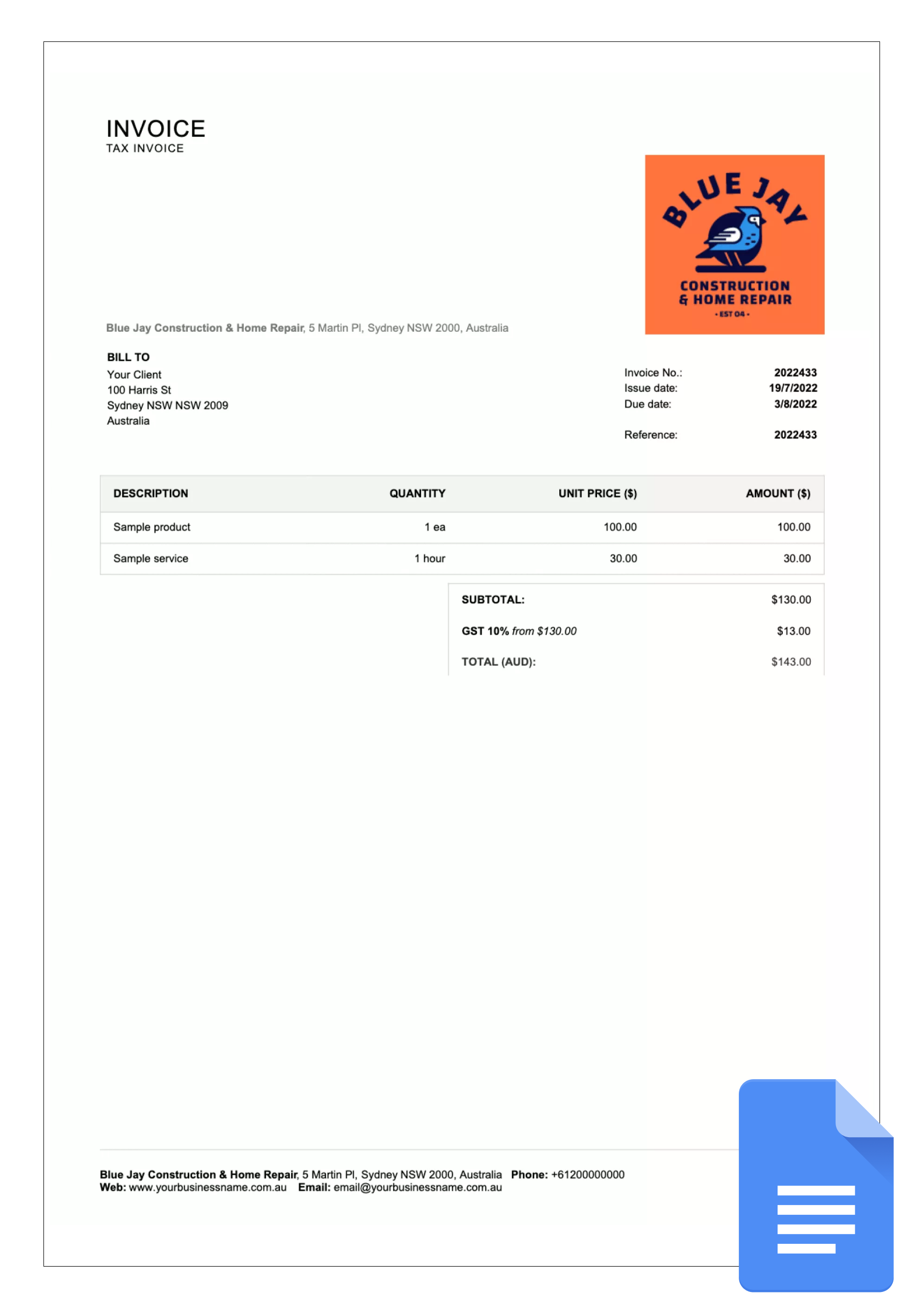 google docs invoice template example for australia1