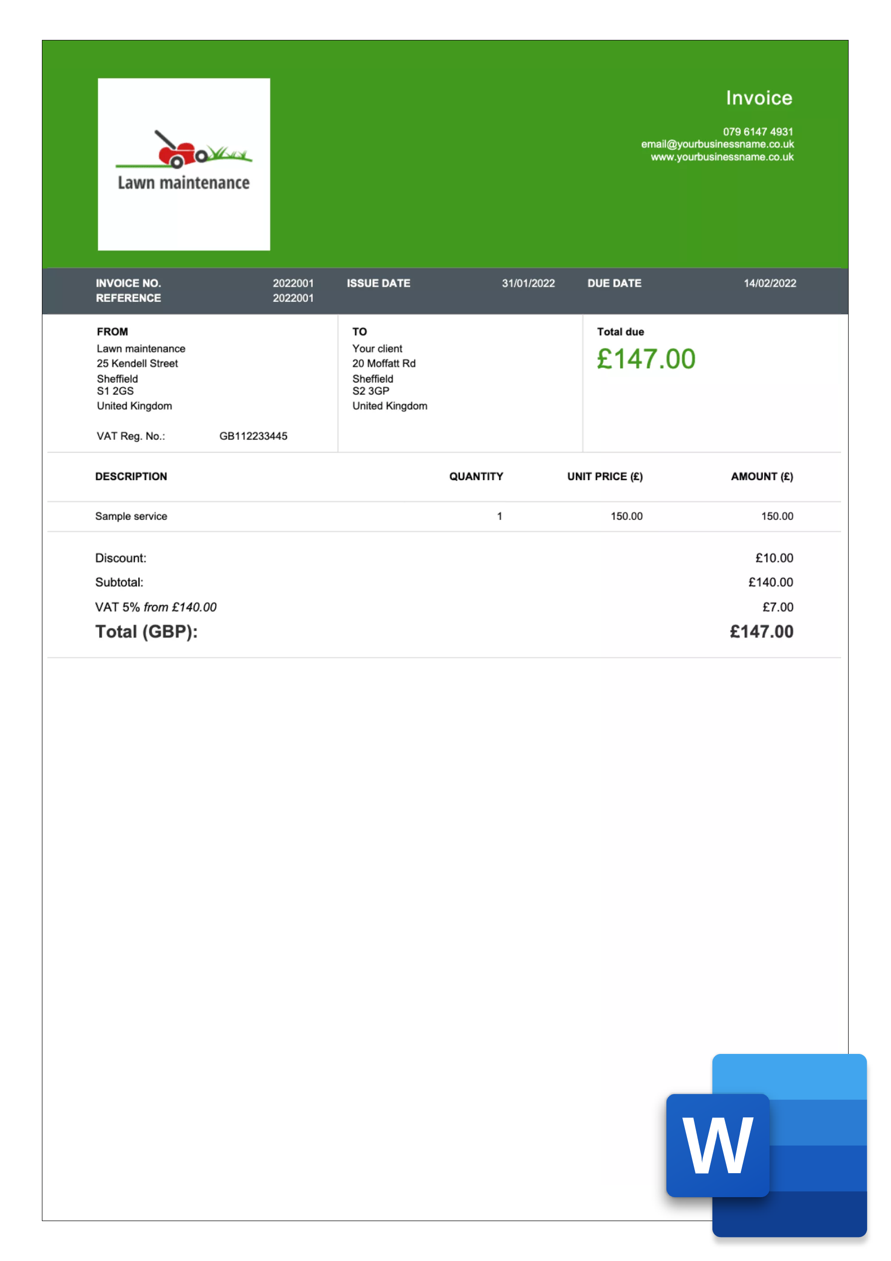 invoice layout uk in word