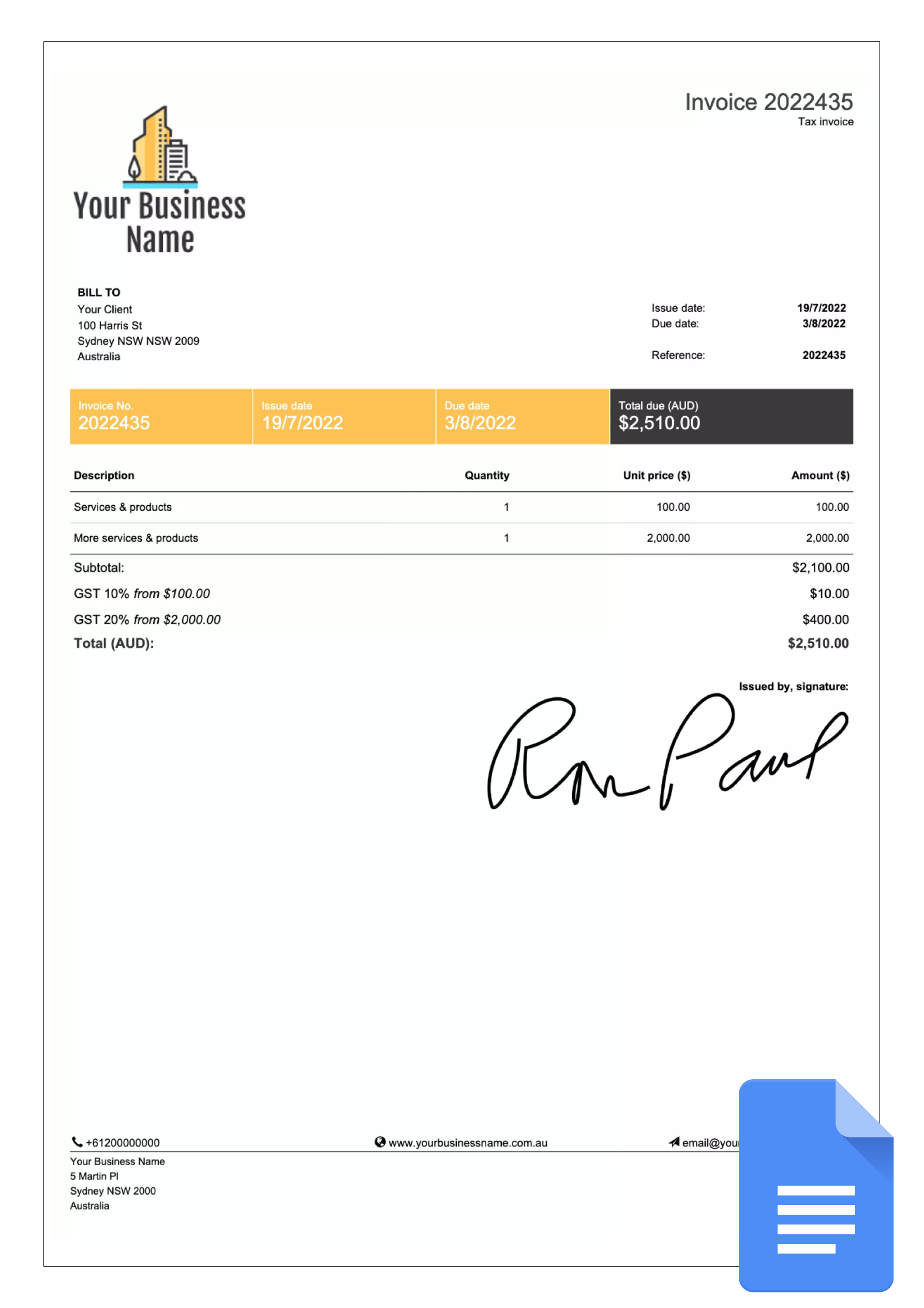 invoice sample for australia in google docs1