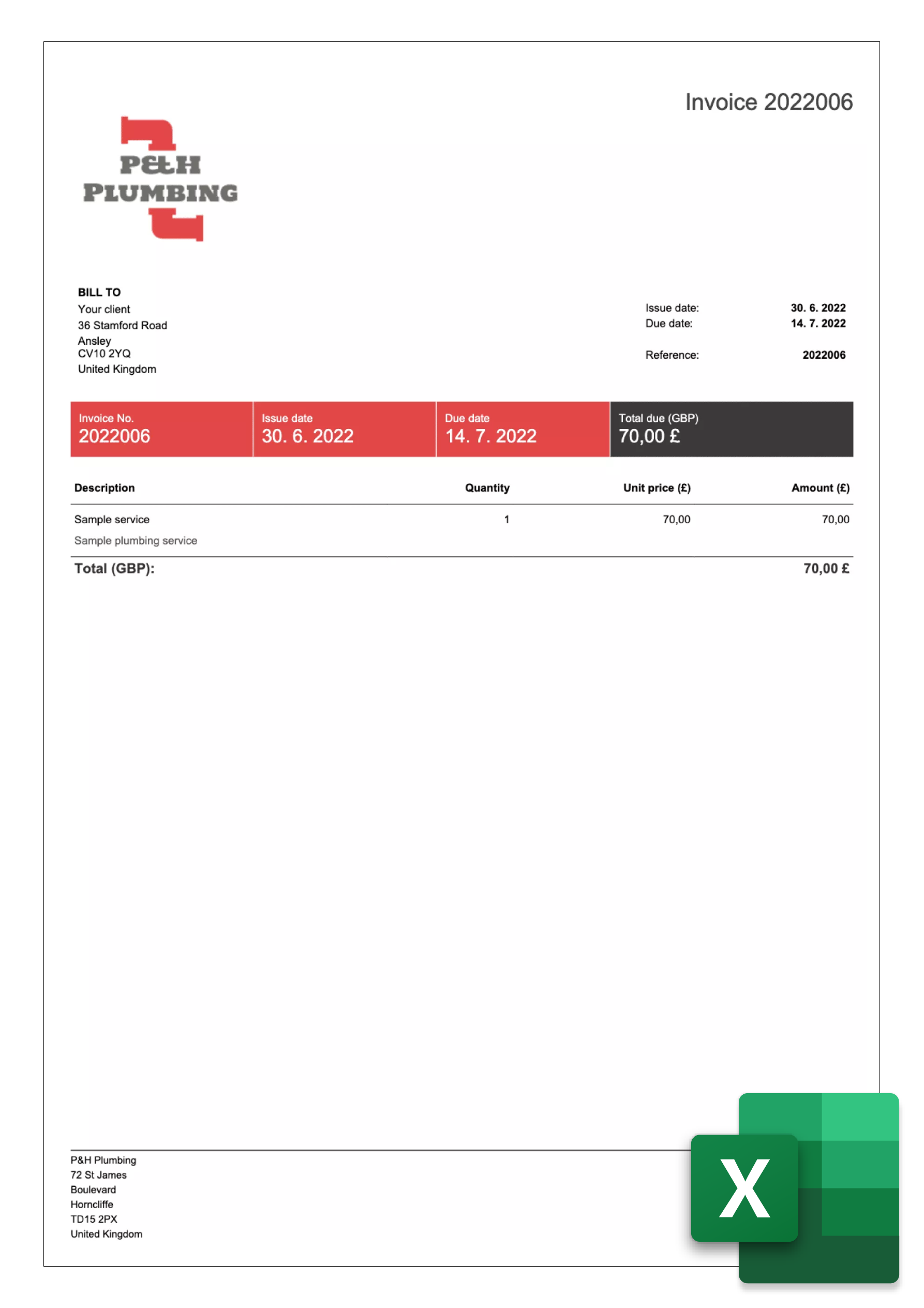 invoice sample for uk in excel