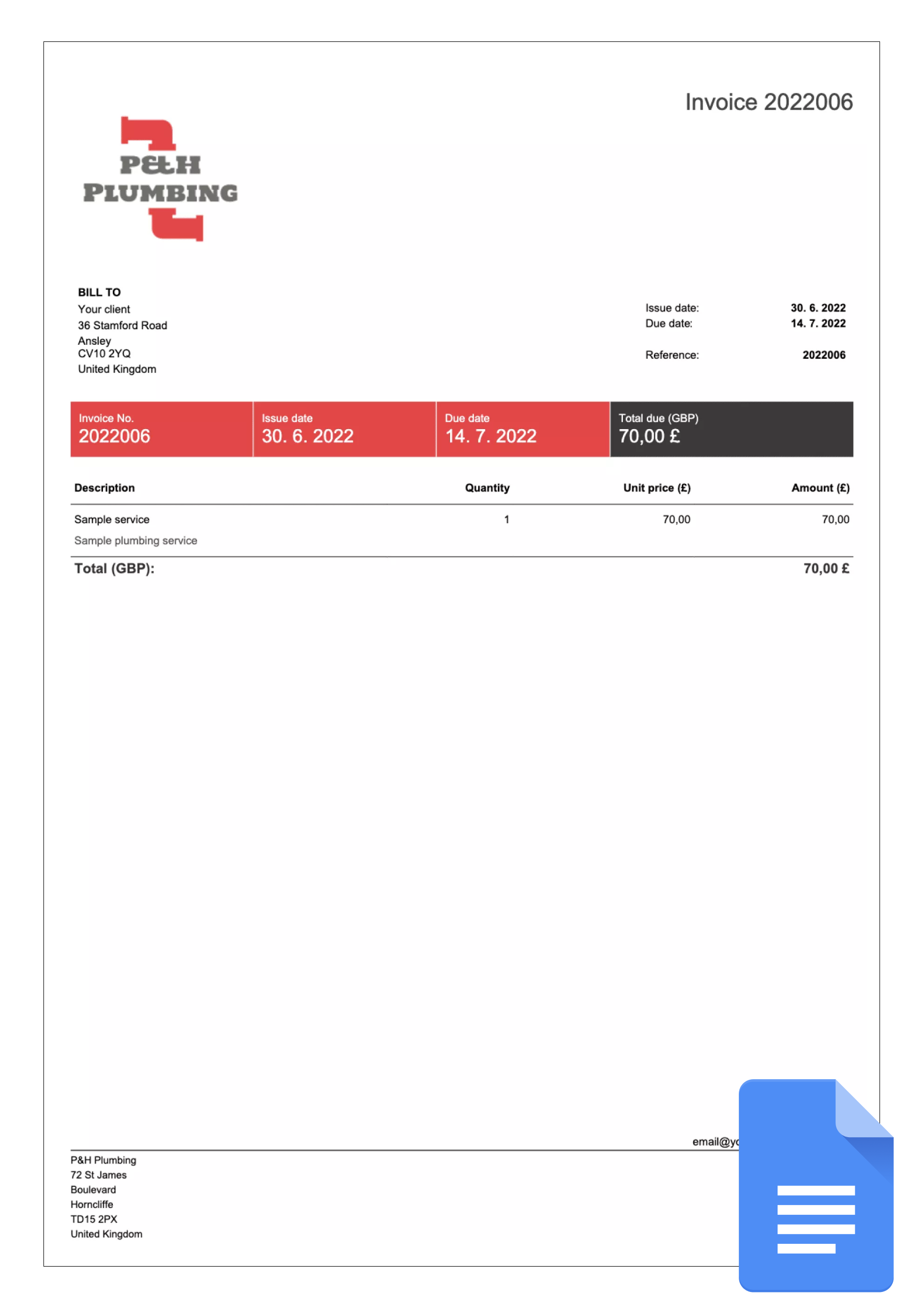 invoice sample for uk in google docs