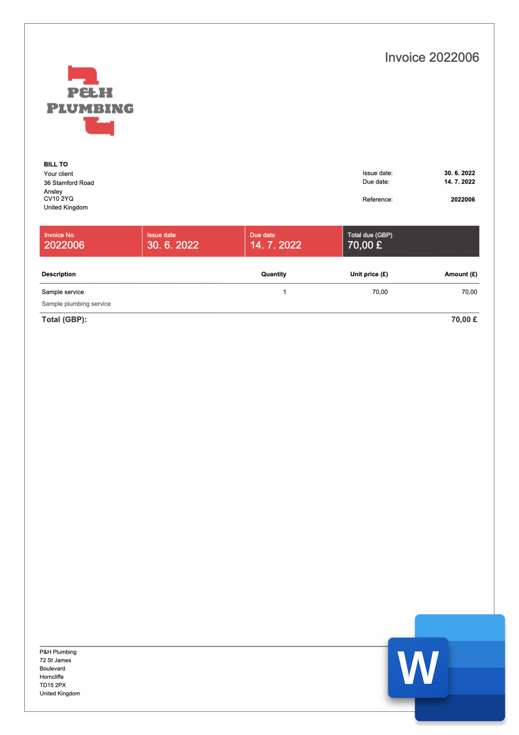 invoice sample for uk in word