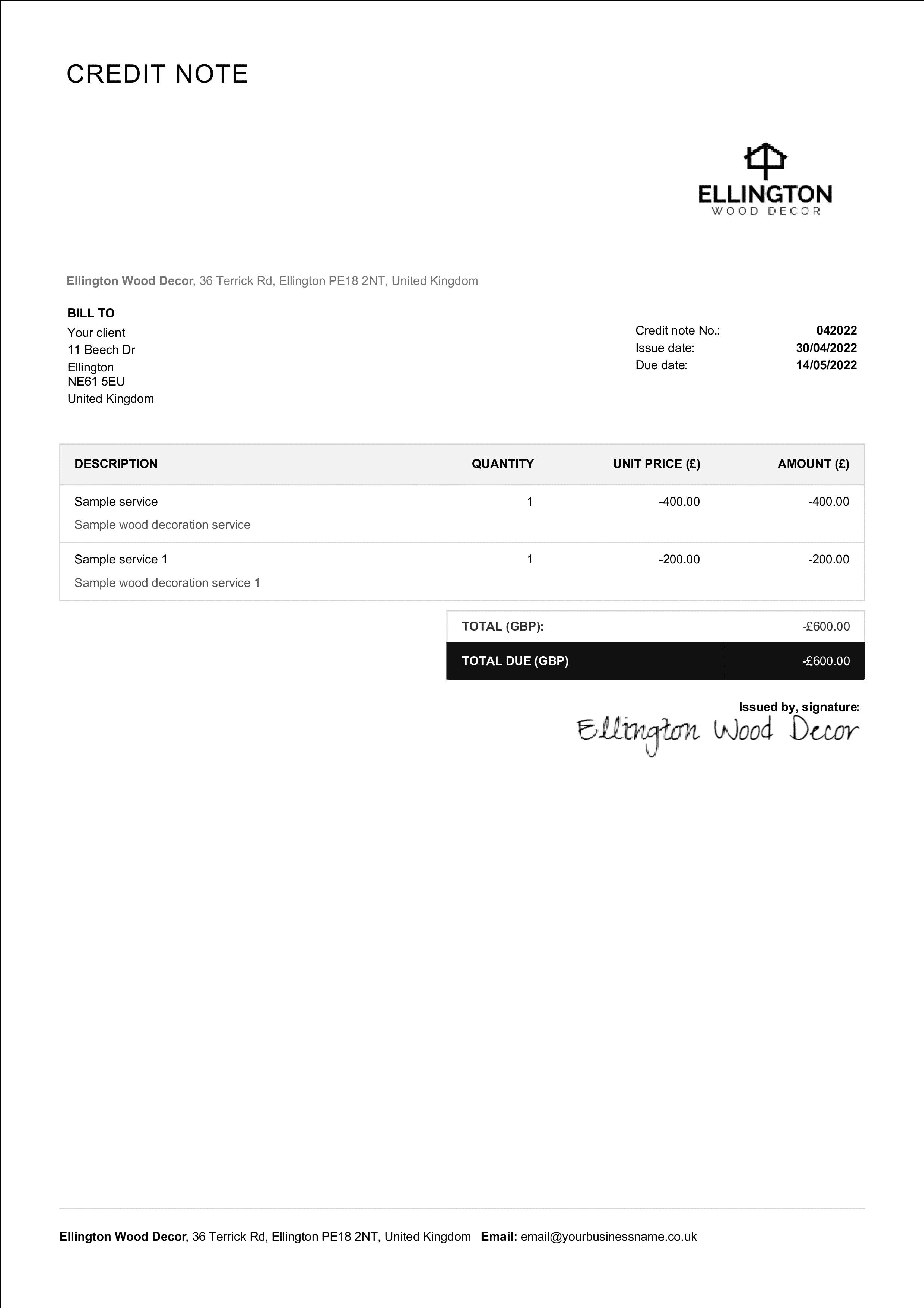 download credit note template example