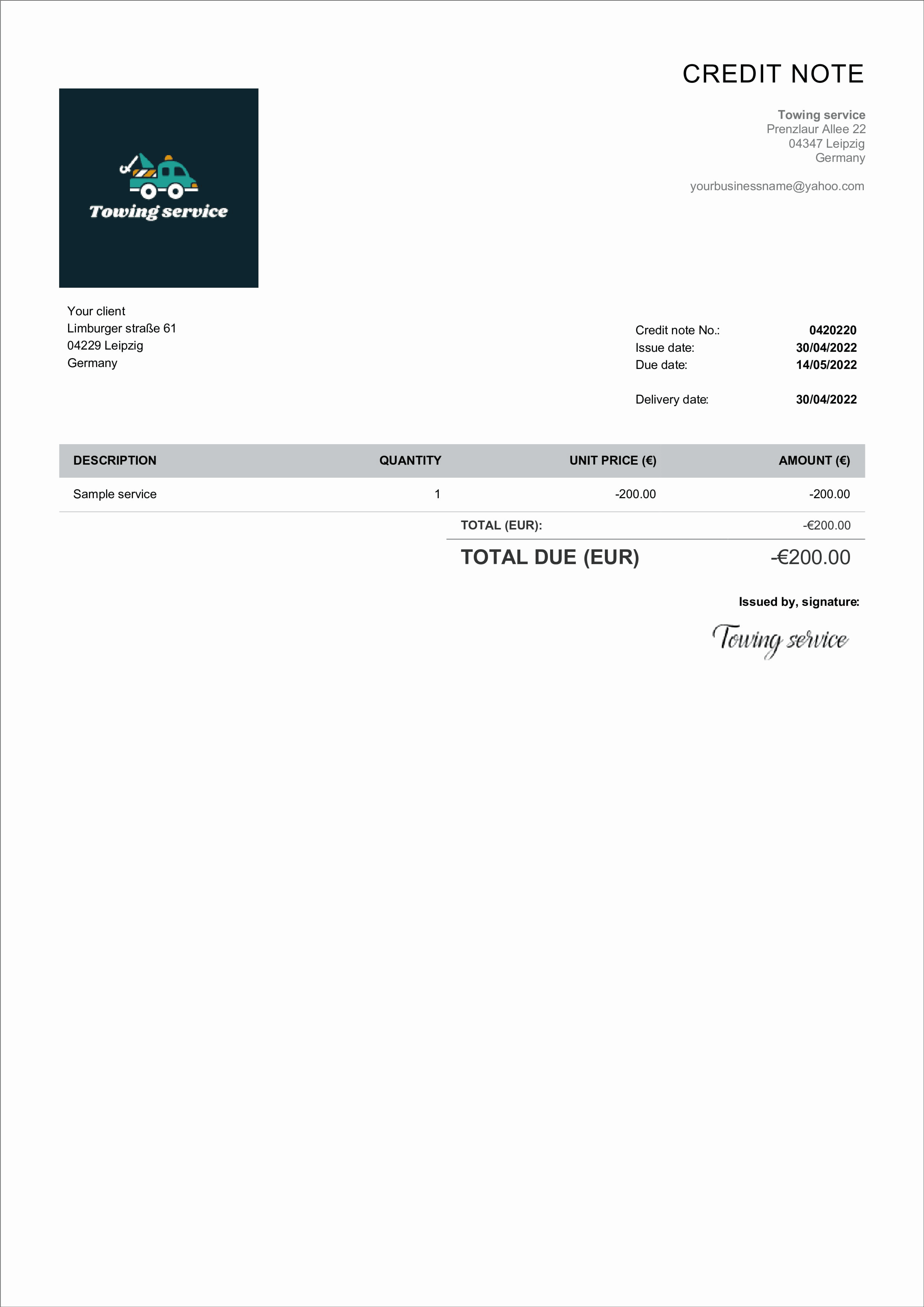 free credit note layout