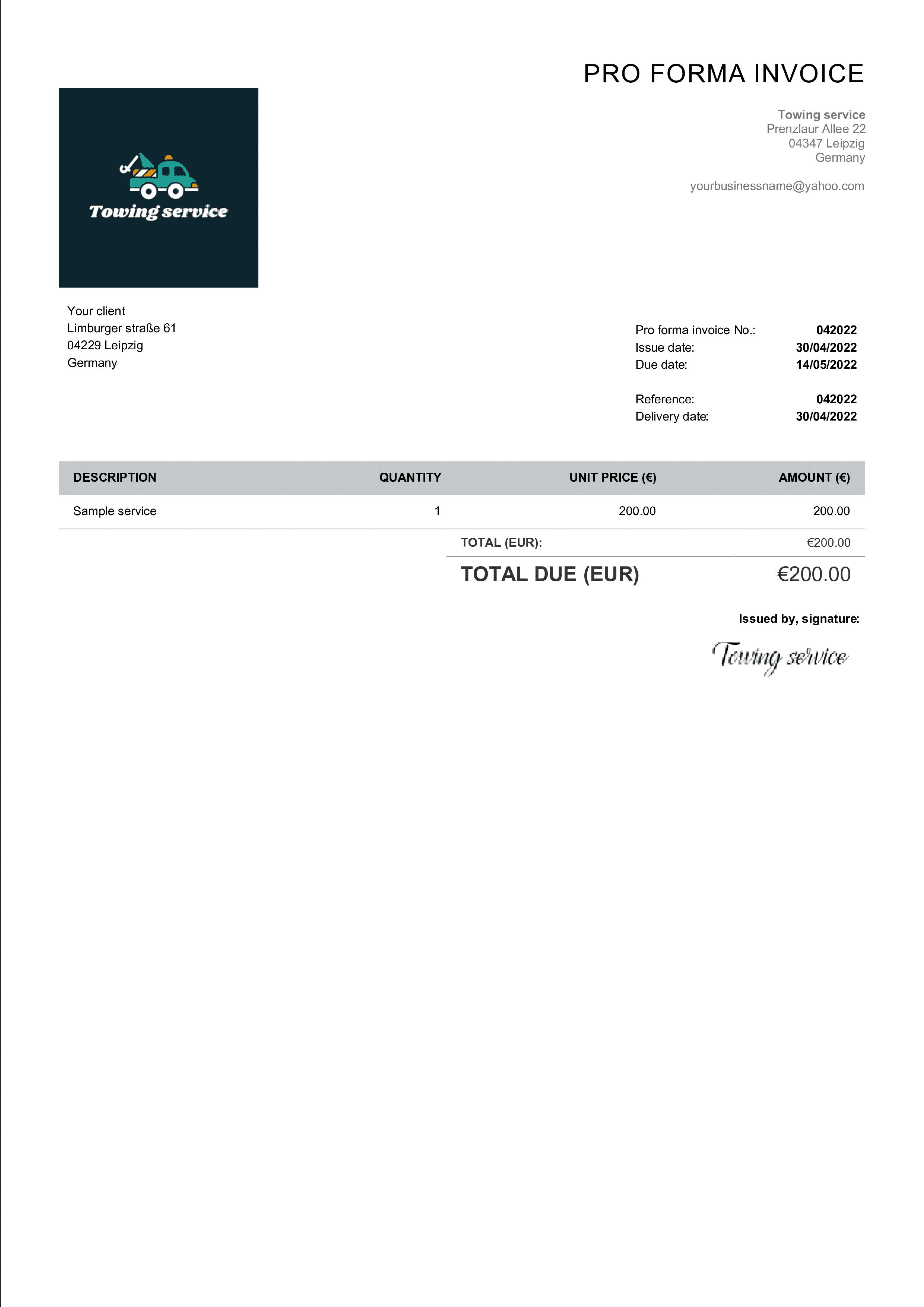 free pro forma invoice layout