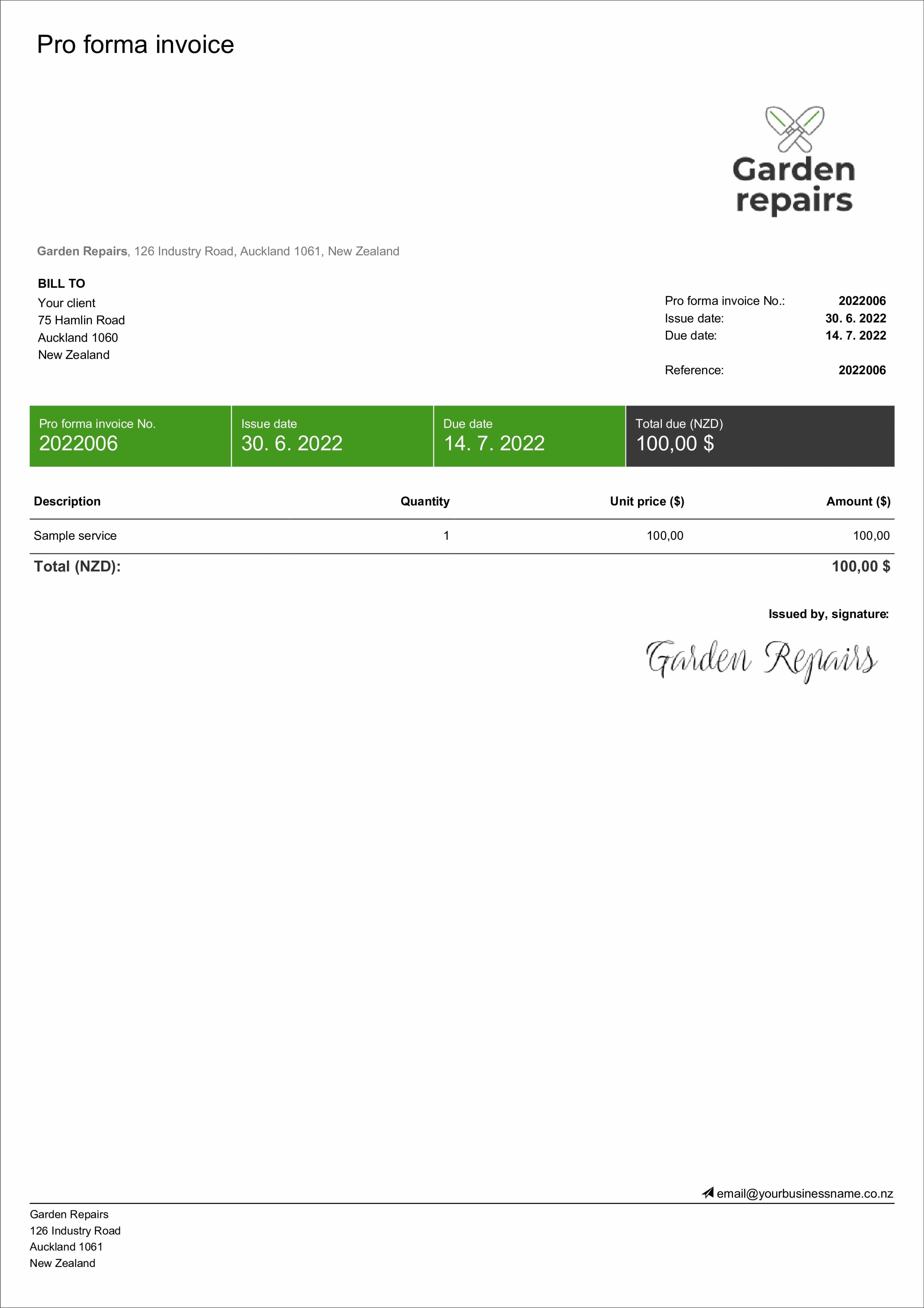 free pro forma invoice template