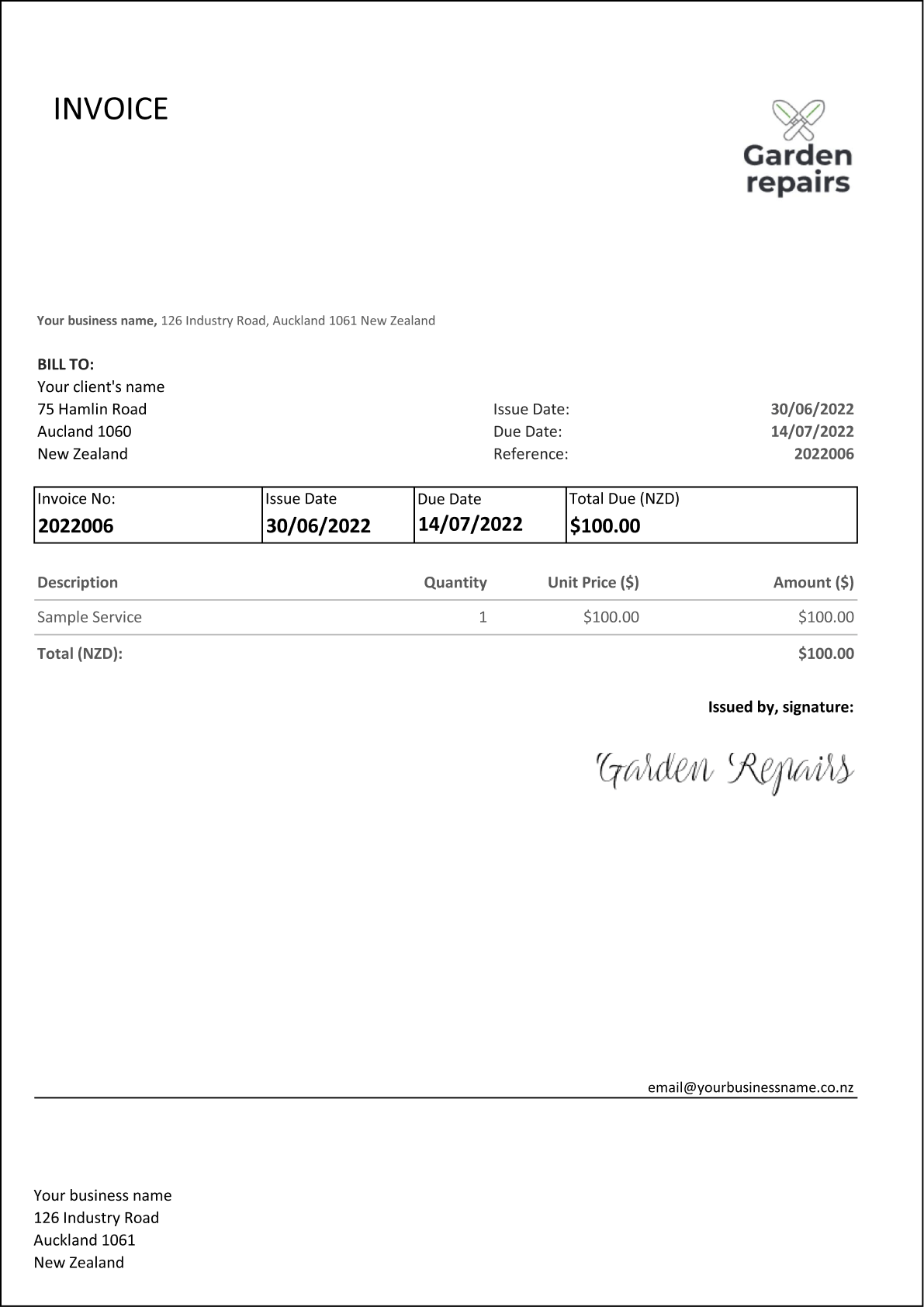 simple invoice template example