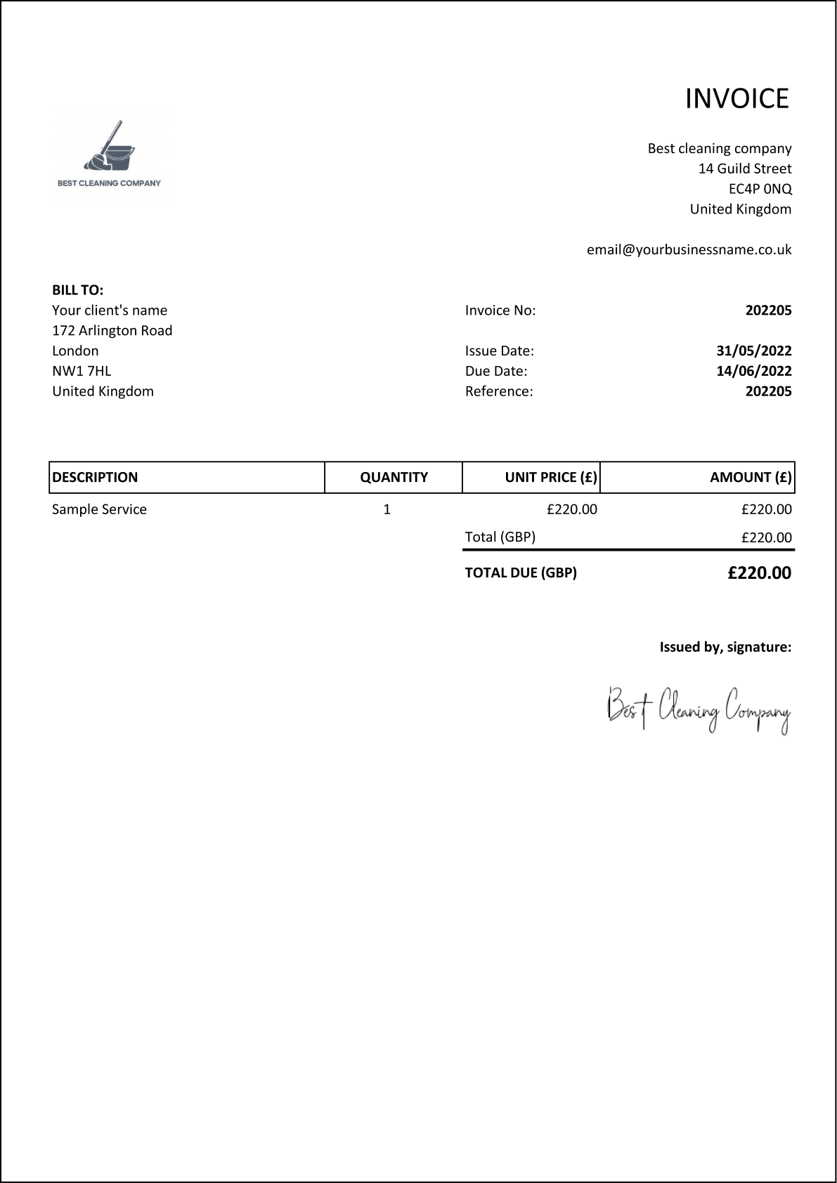 simple invoice template layout