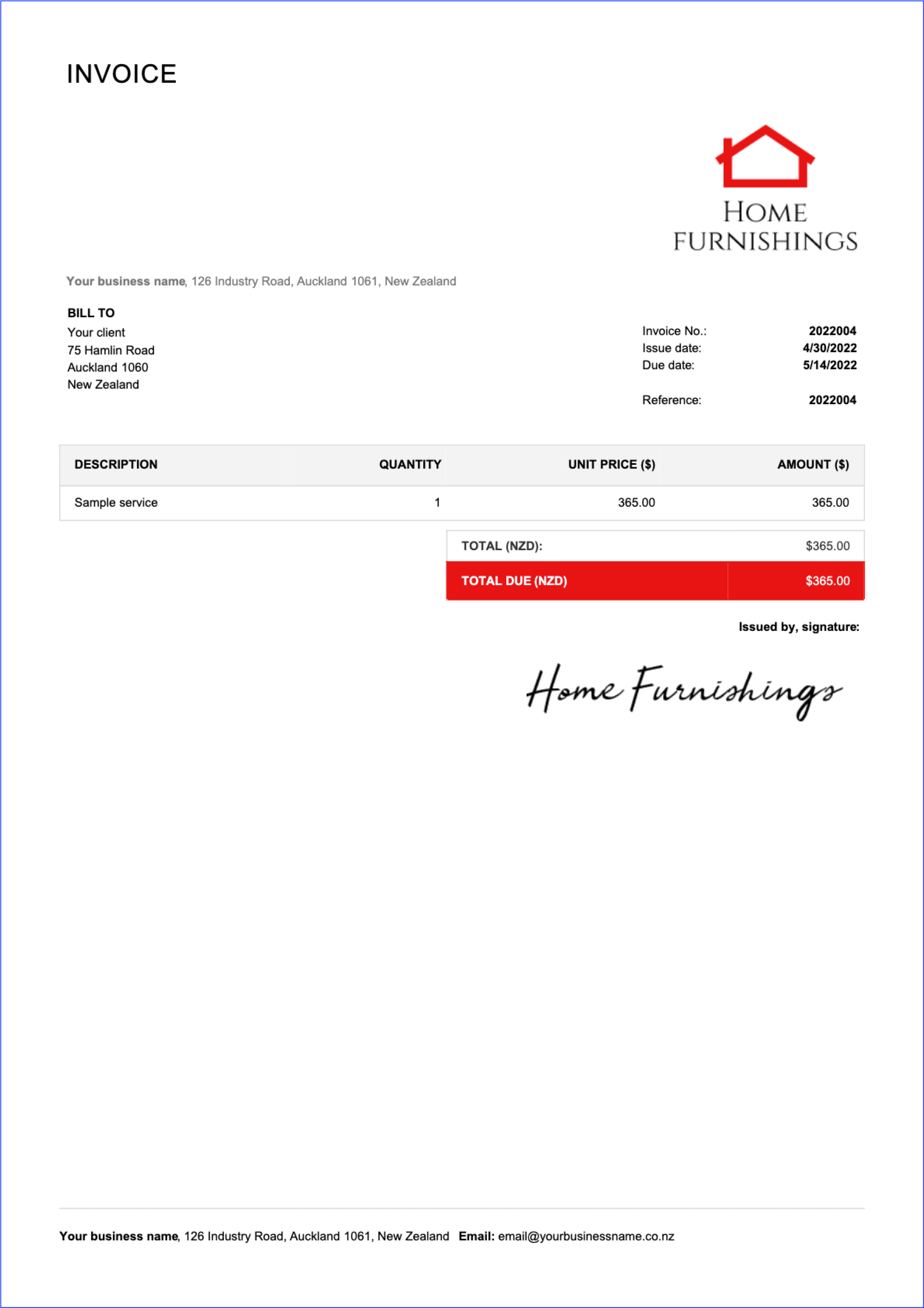 downloadable invoice sample in Pages