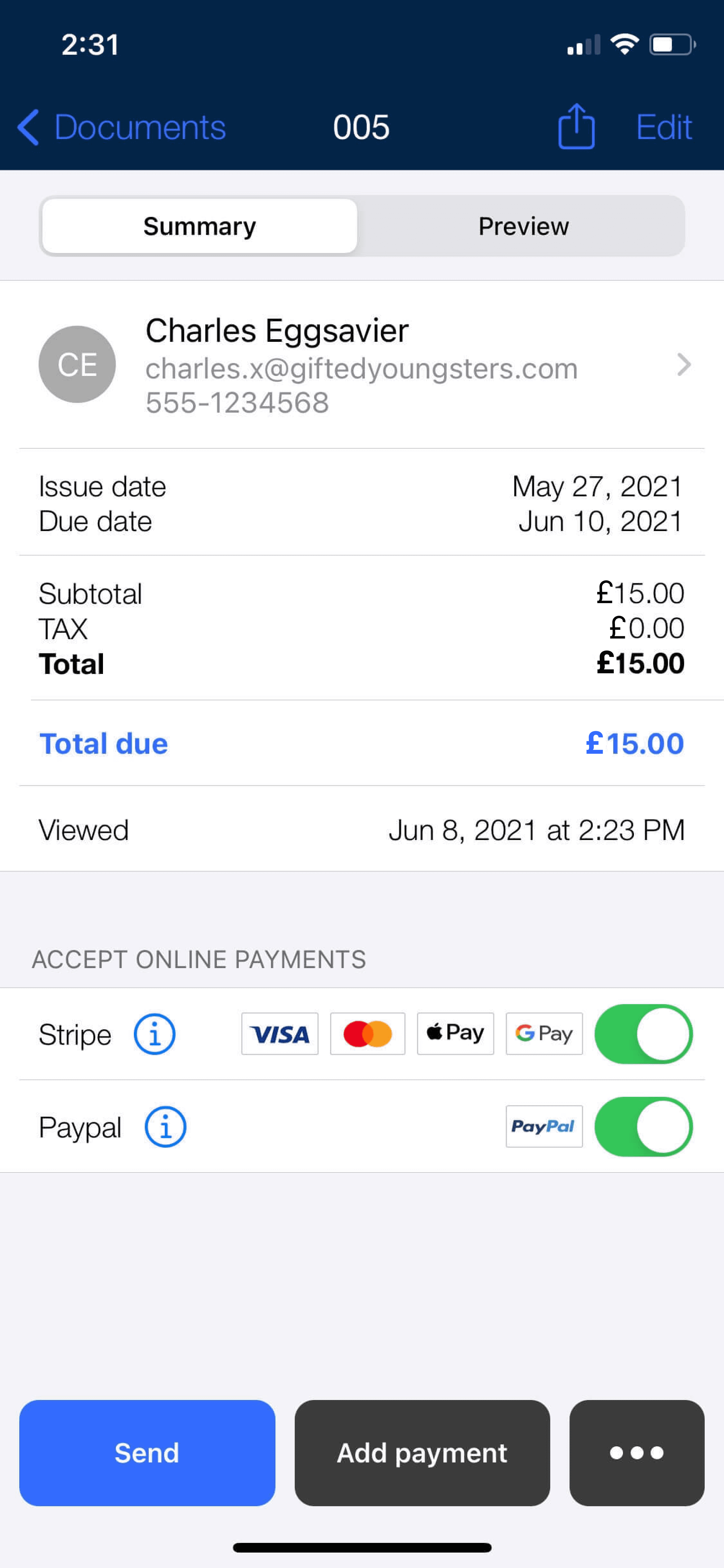 card and PayPal payments uk