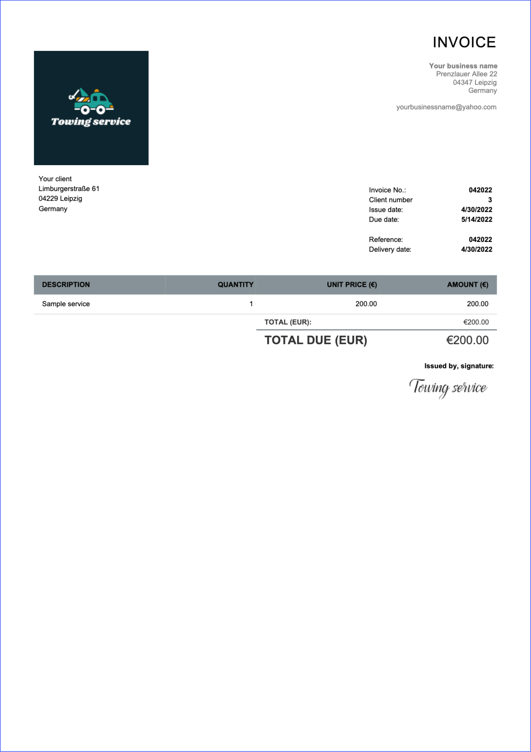 invoice sample for sole traders