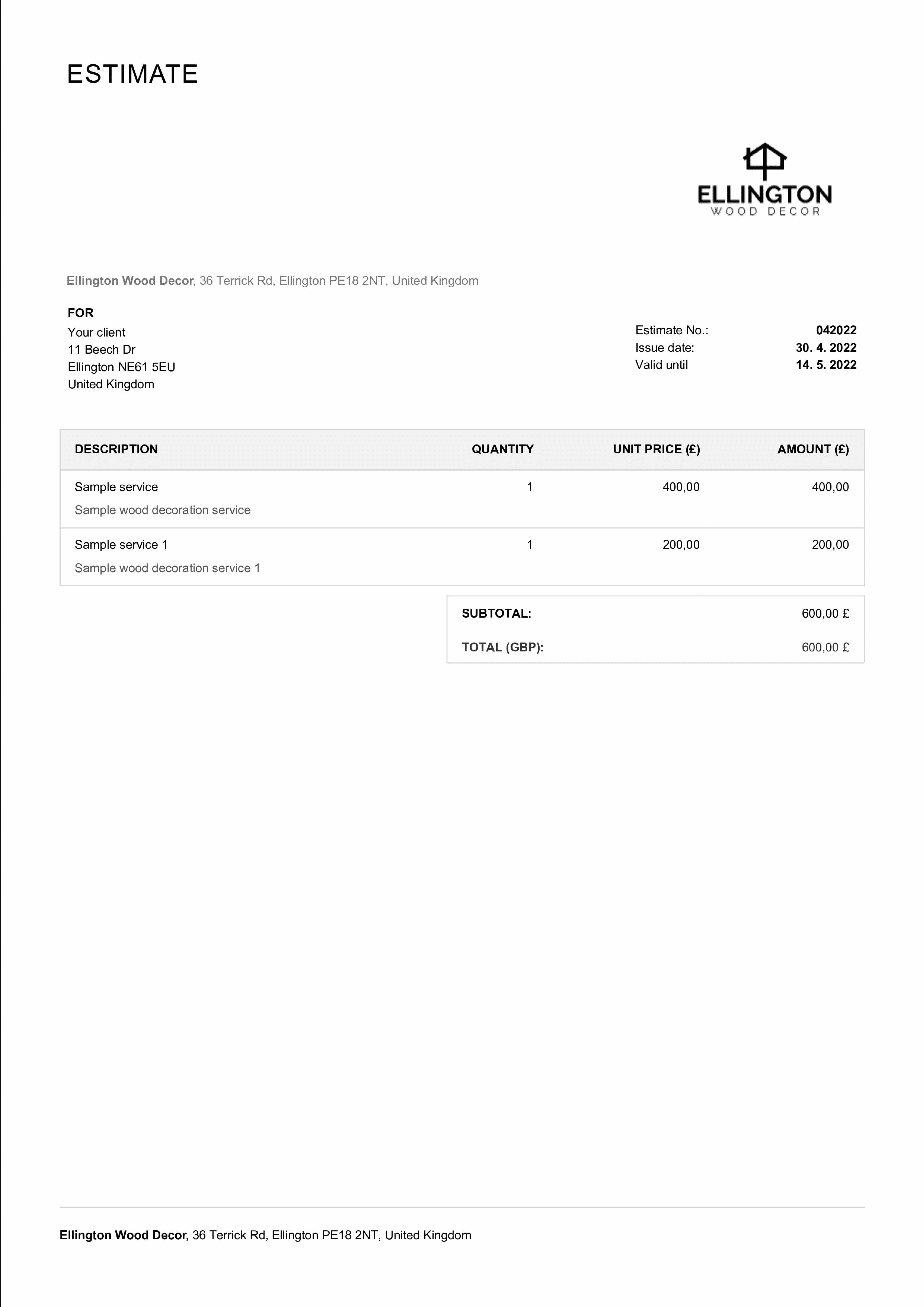 downloadable classic estimate template