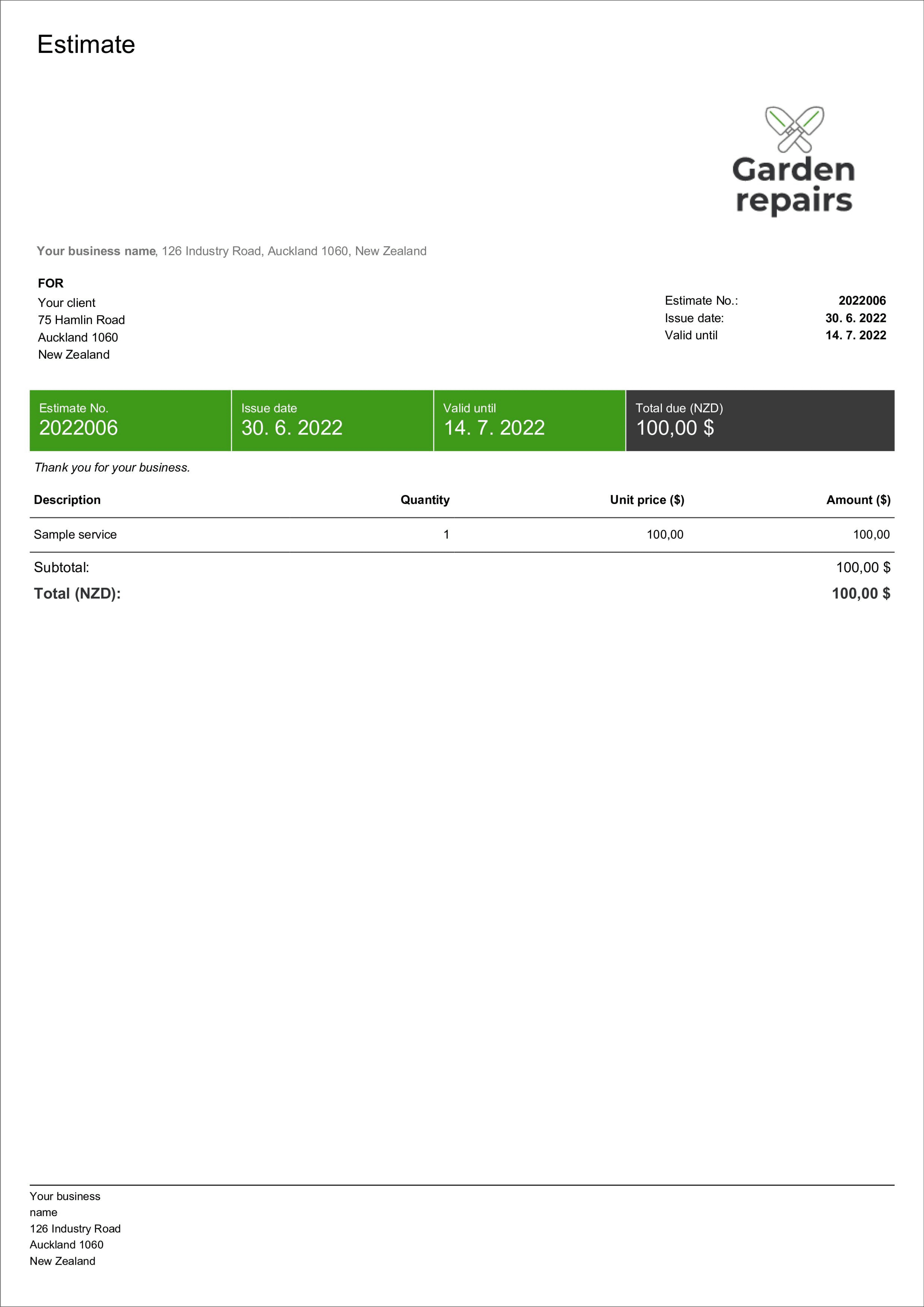 free stripe estimate template form