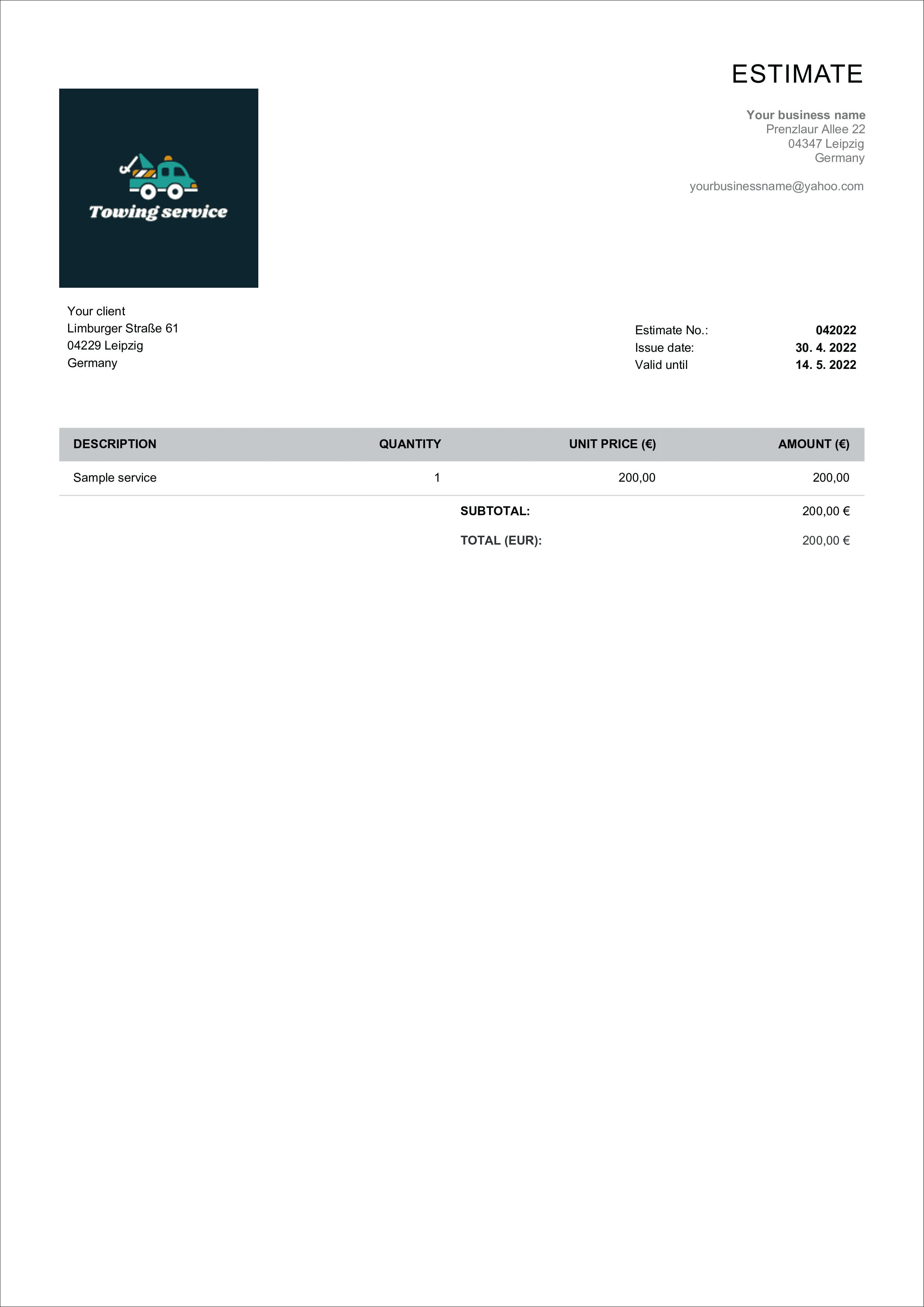 simple estimate template