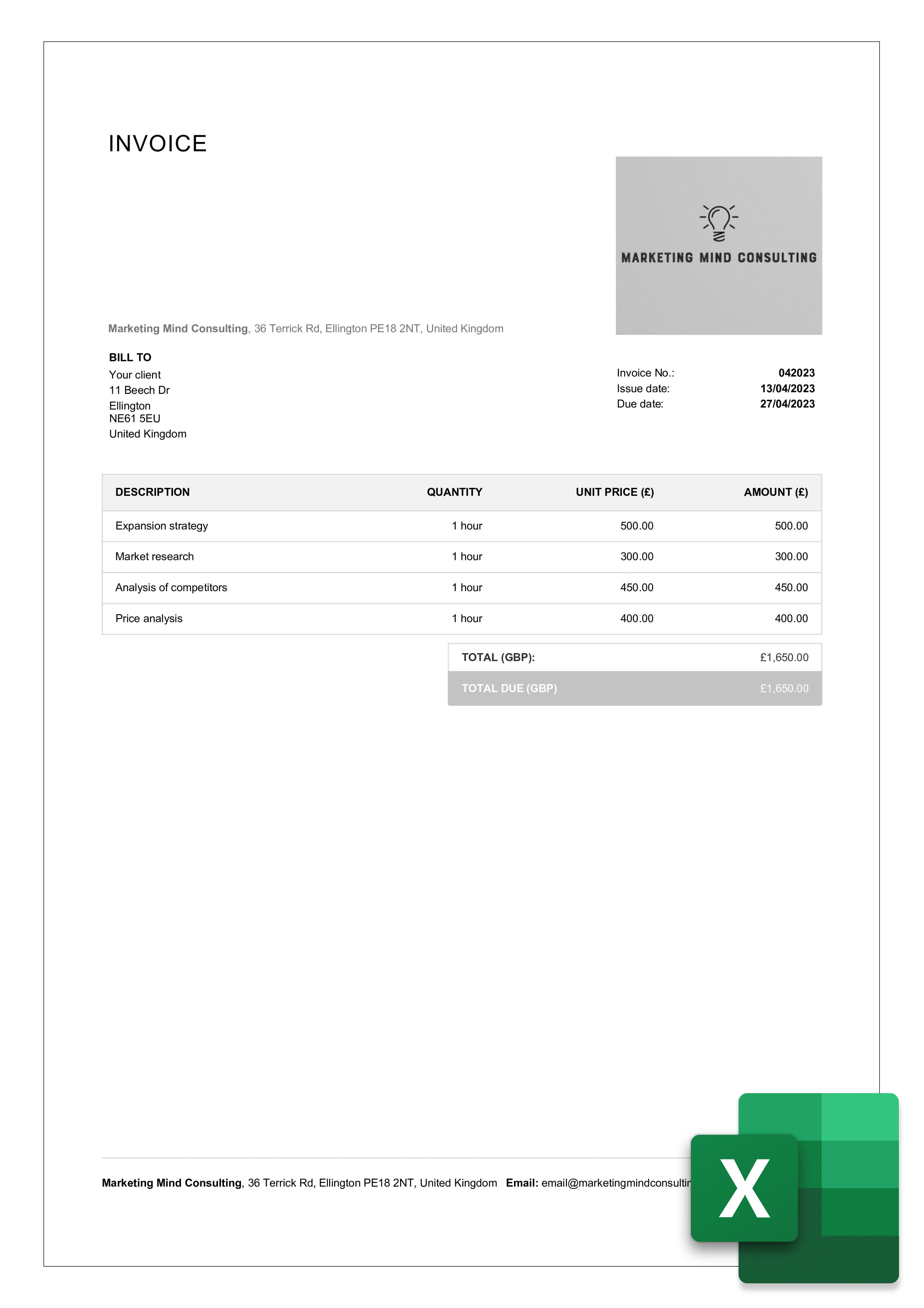 classic consulting invoice template example in excel