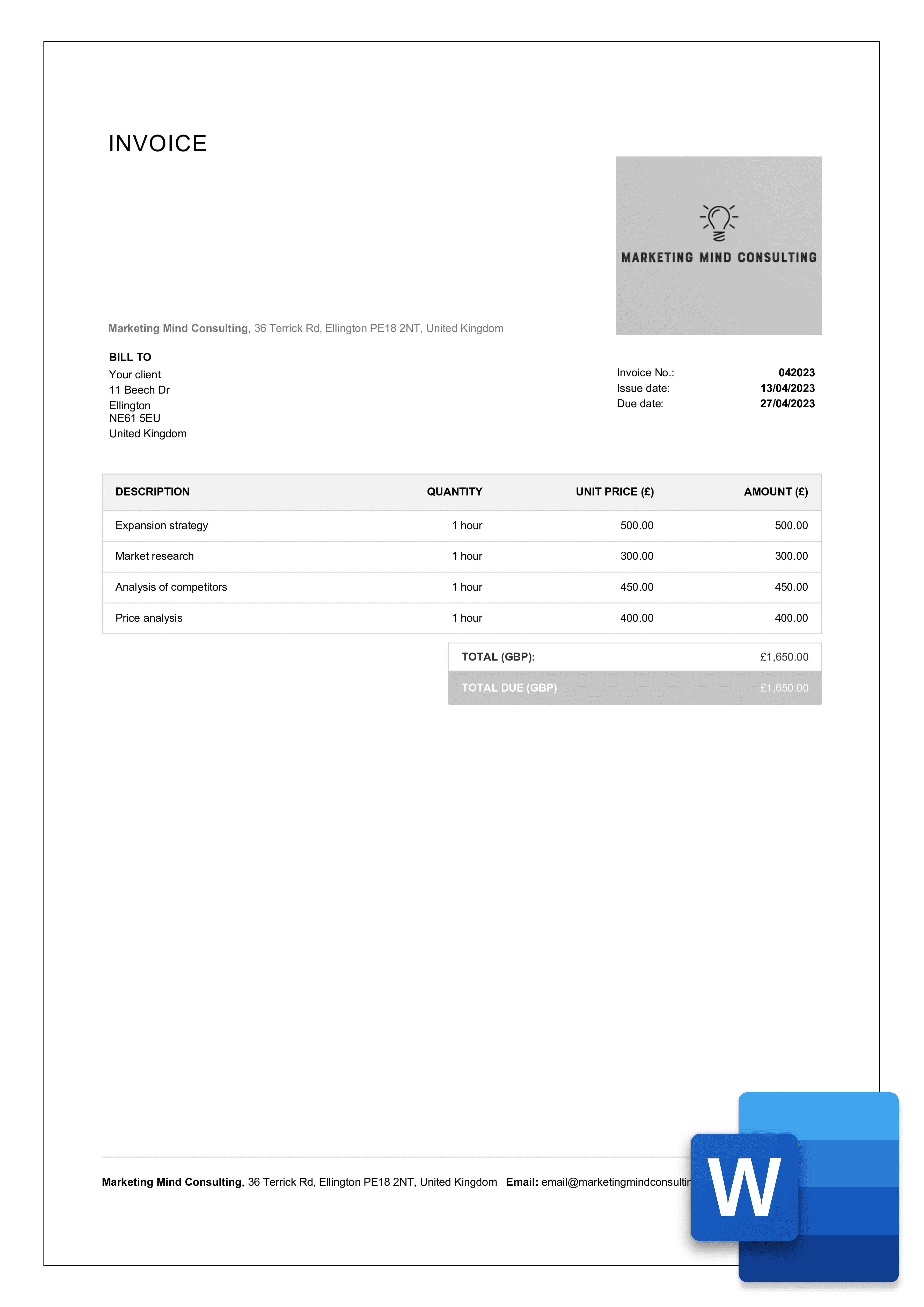 Consulting Invoice Template Free Invoice Generator Online Invoices Consulting Invoice Template Free Invoice Generator Online Invoices