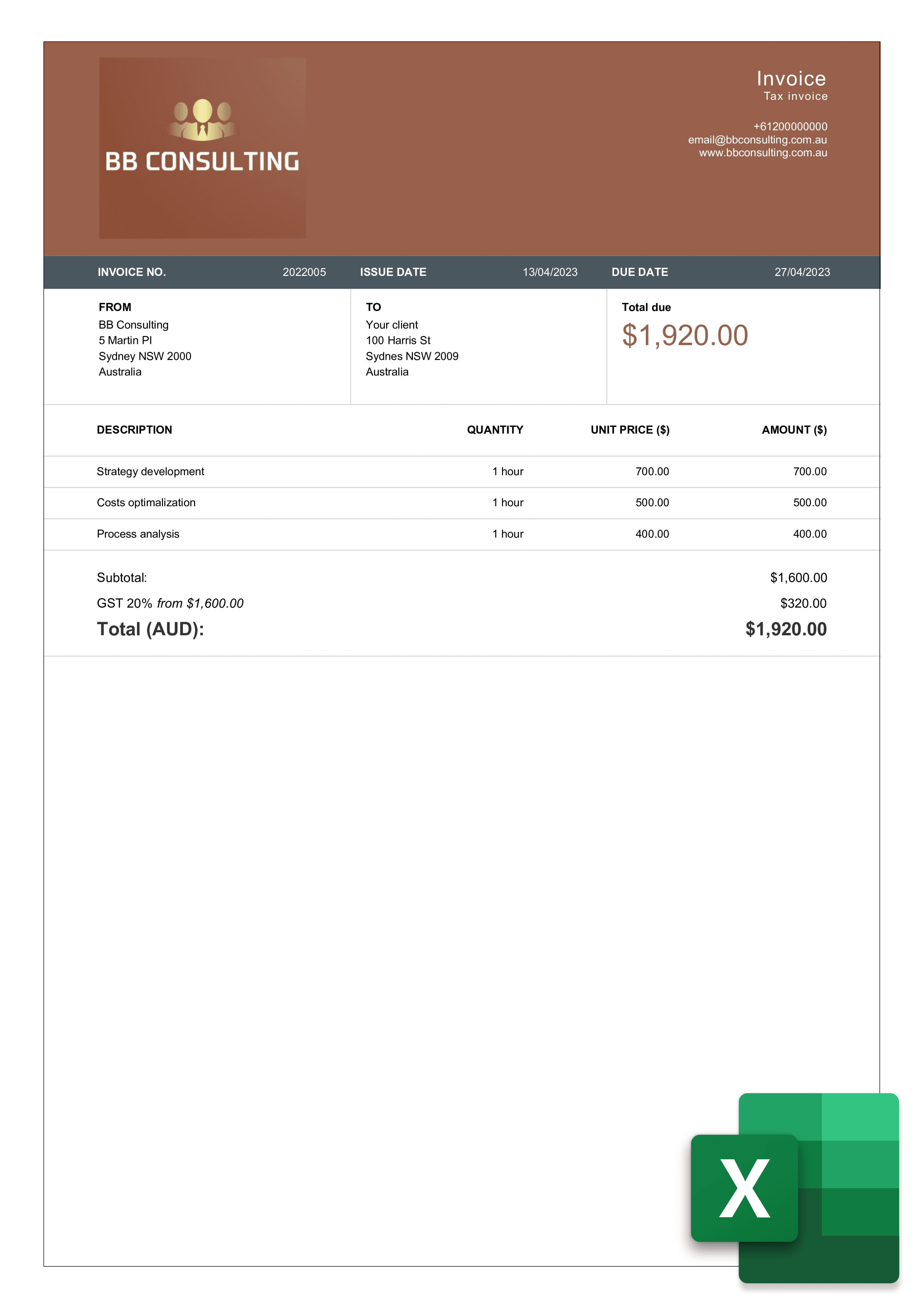 download modern construction invoice layout in excel