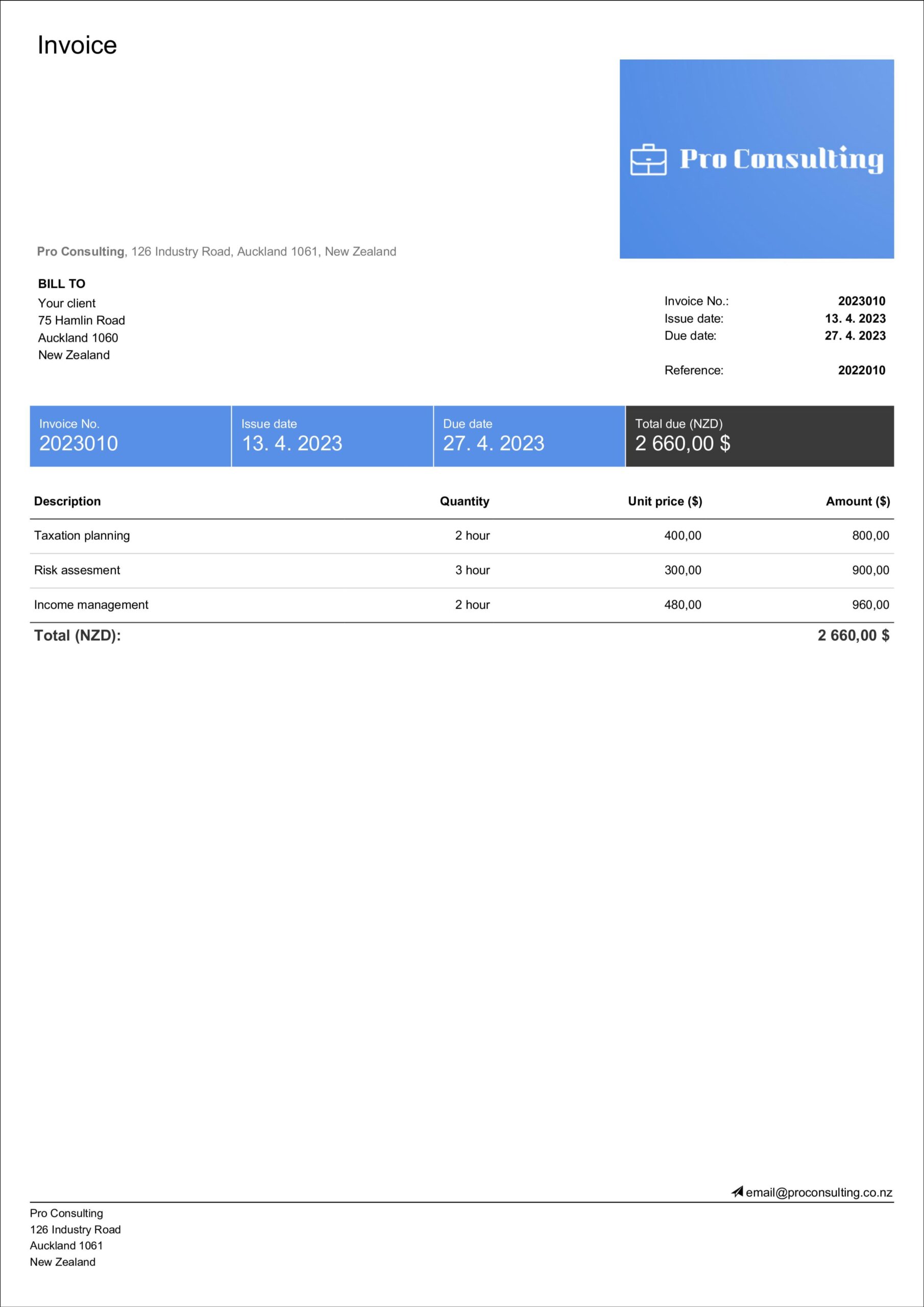 free consulting invoice template example