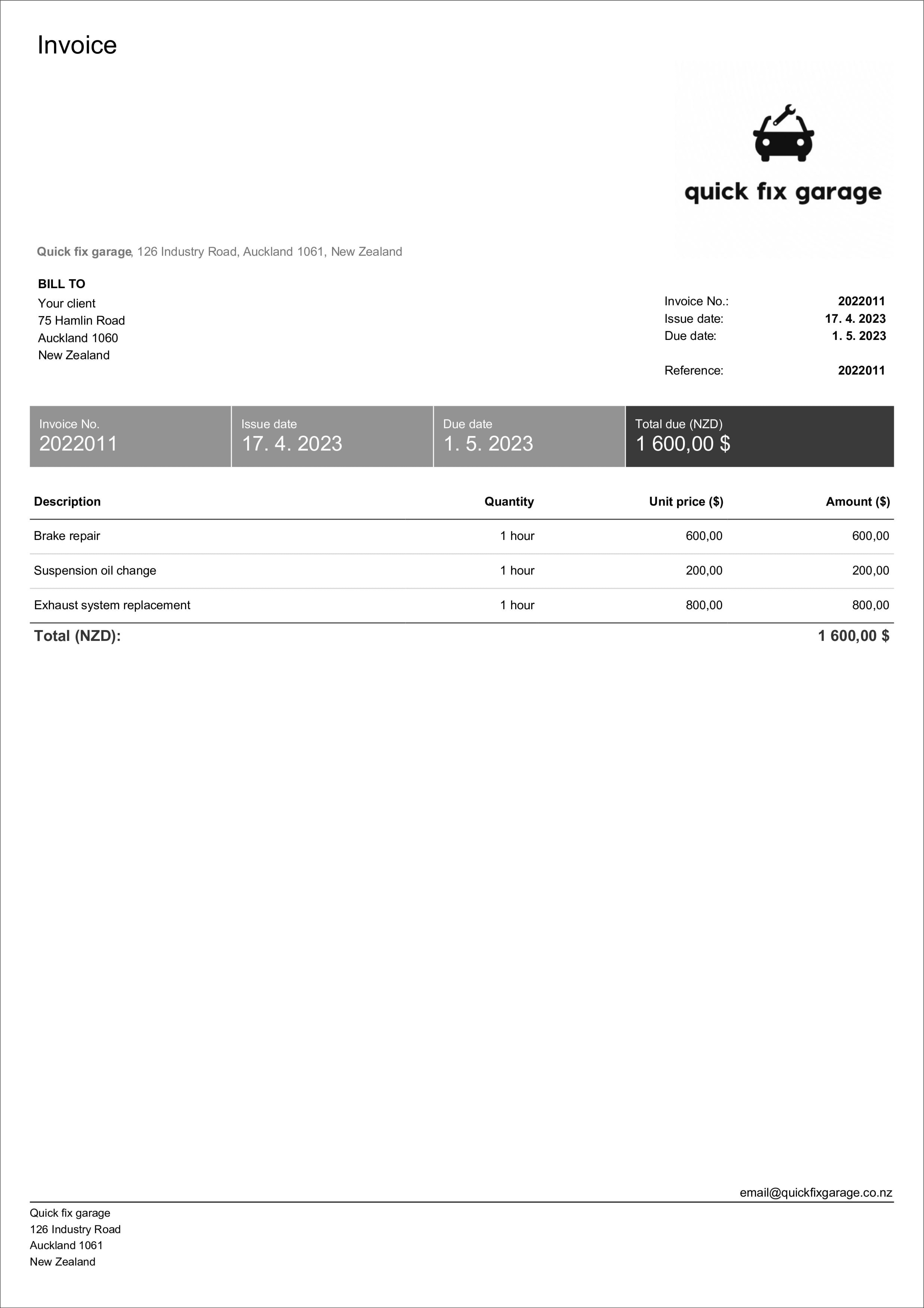 free stripe auto repair invoice template