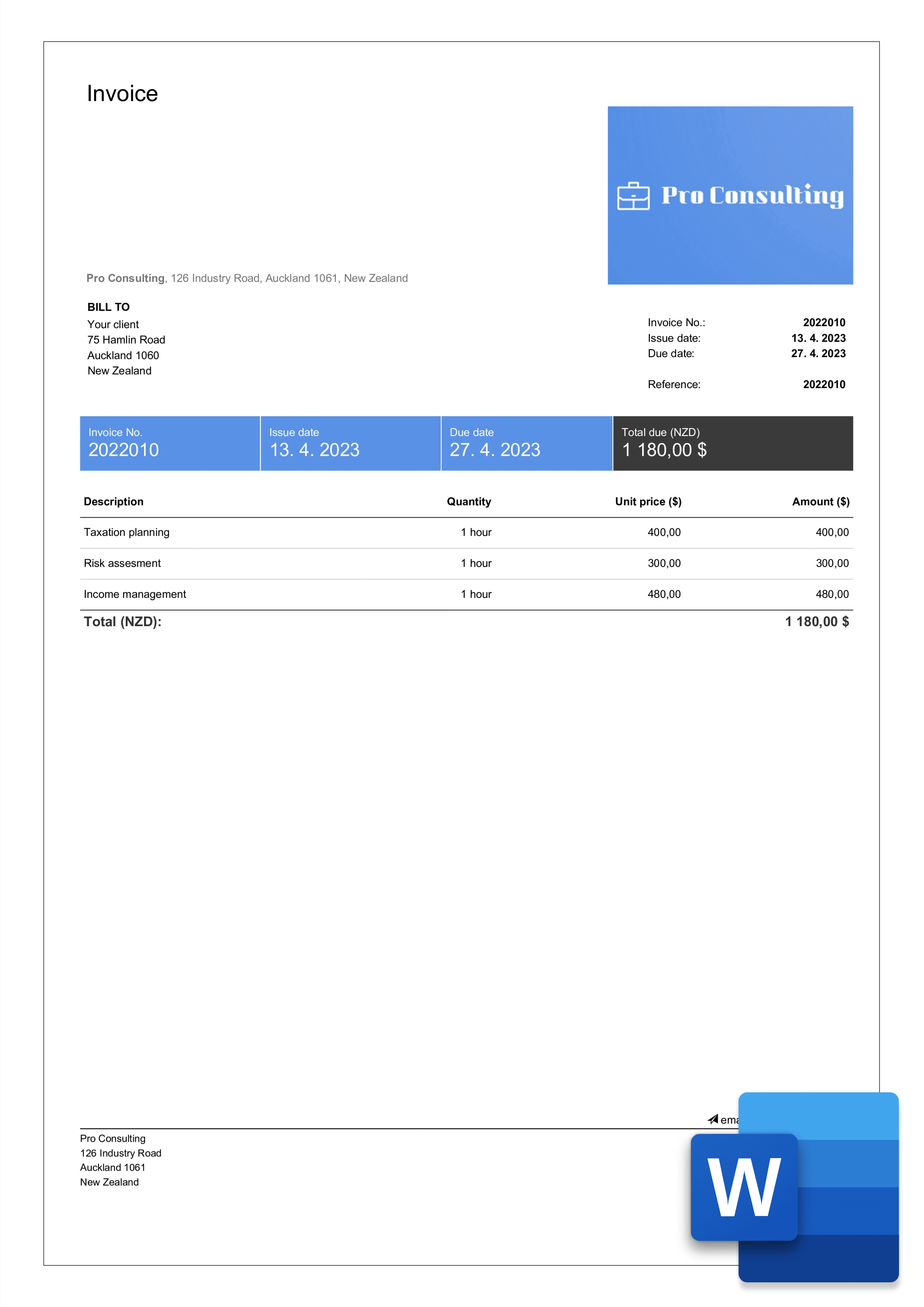 free stripe consulting invoice template in word