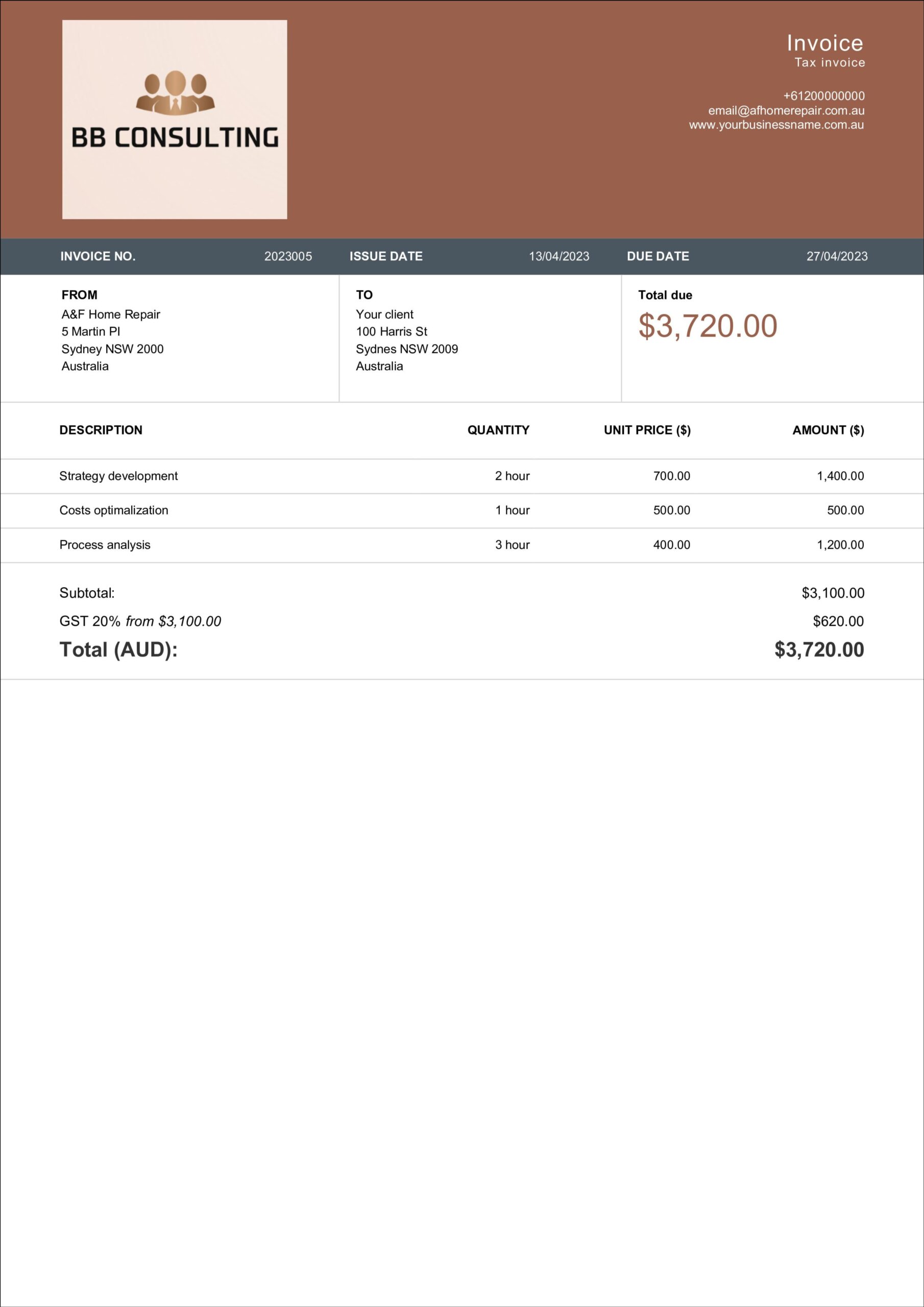 modern consulting invoice template layout