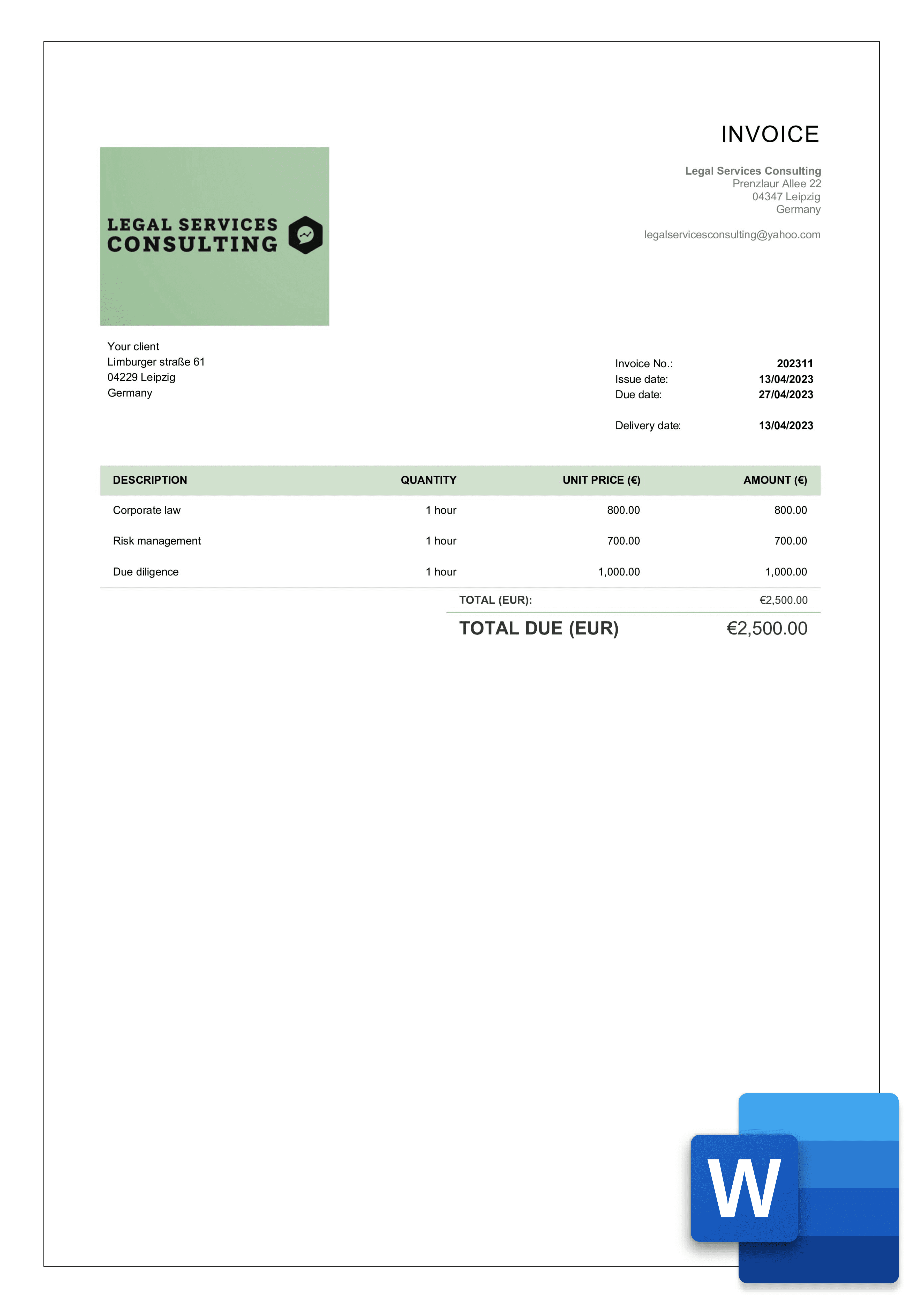 simple consulting invoice sample in word