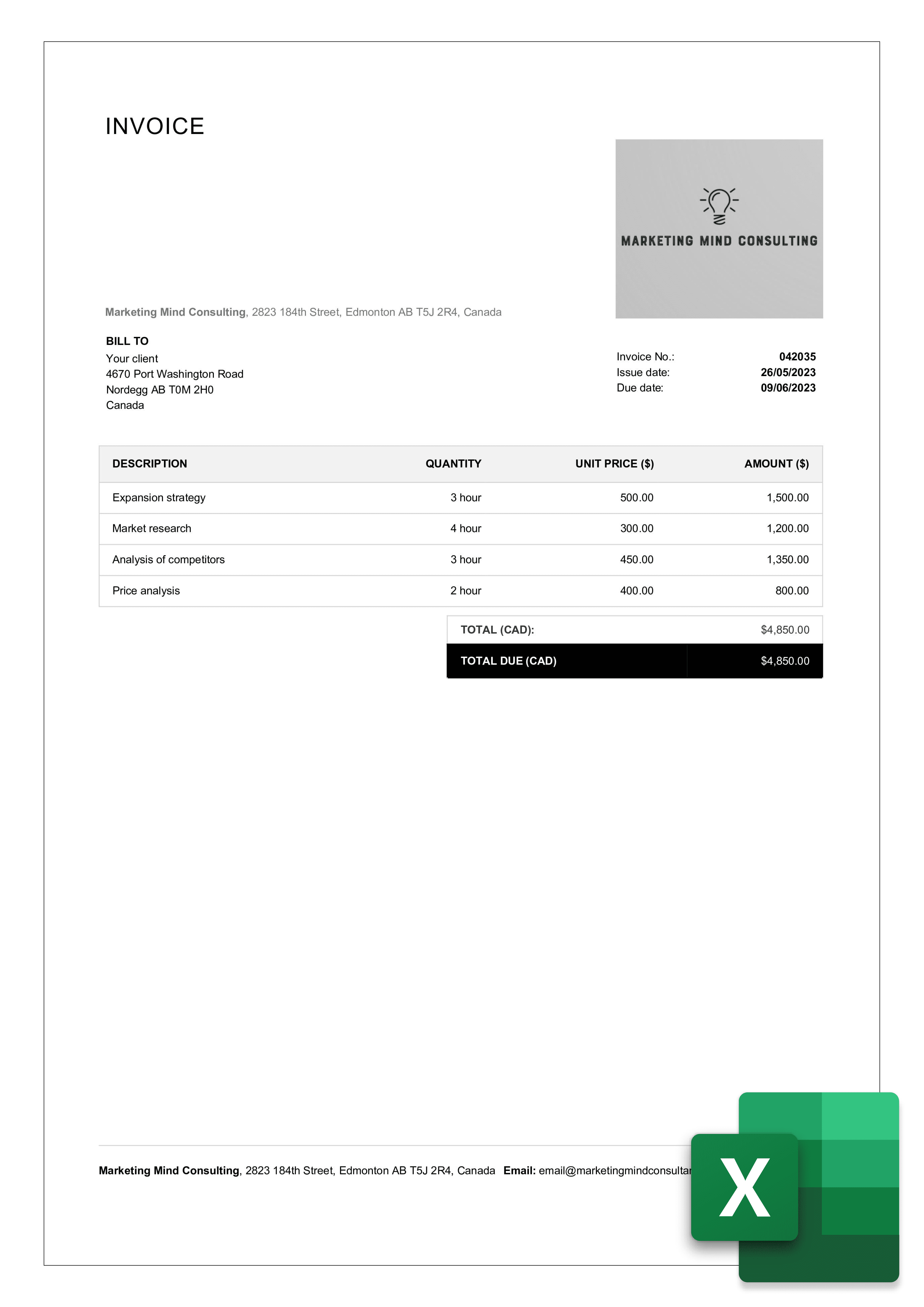 download canadian invoice template example in excel