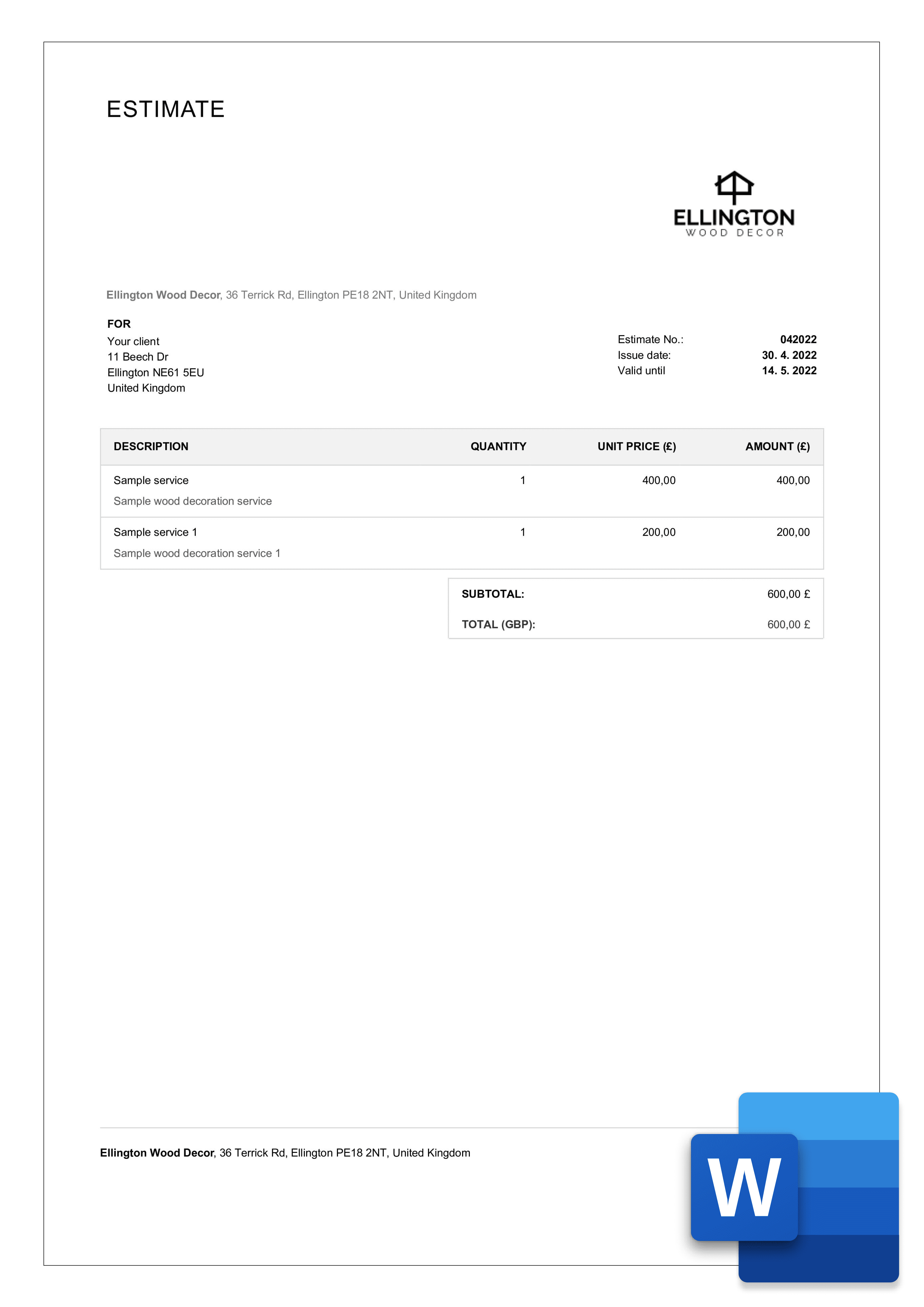 download estimate template example in word