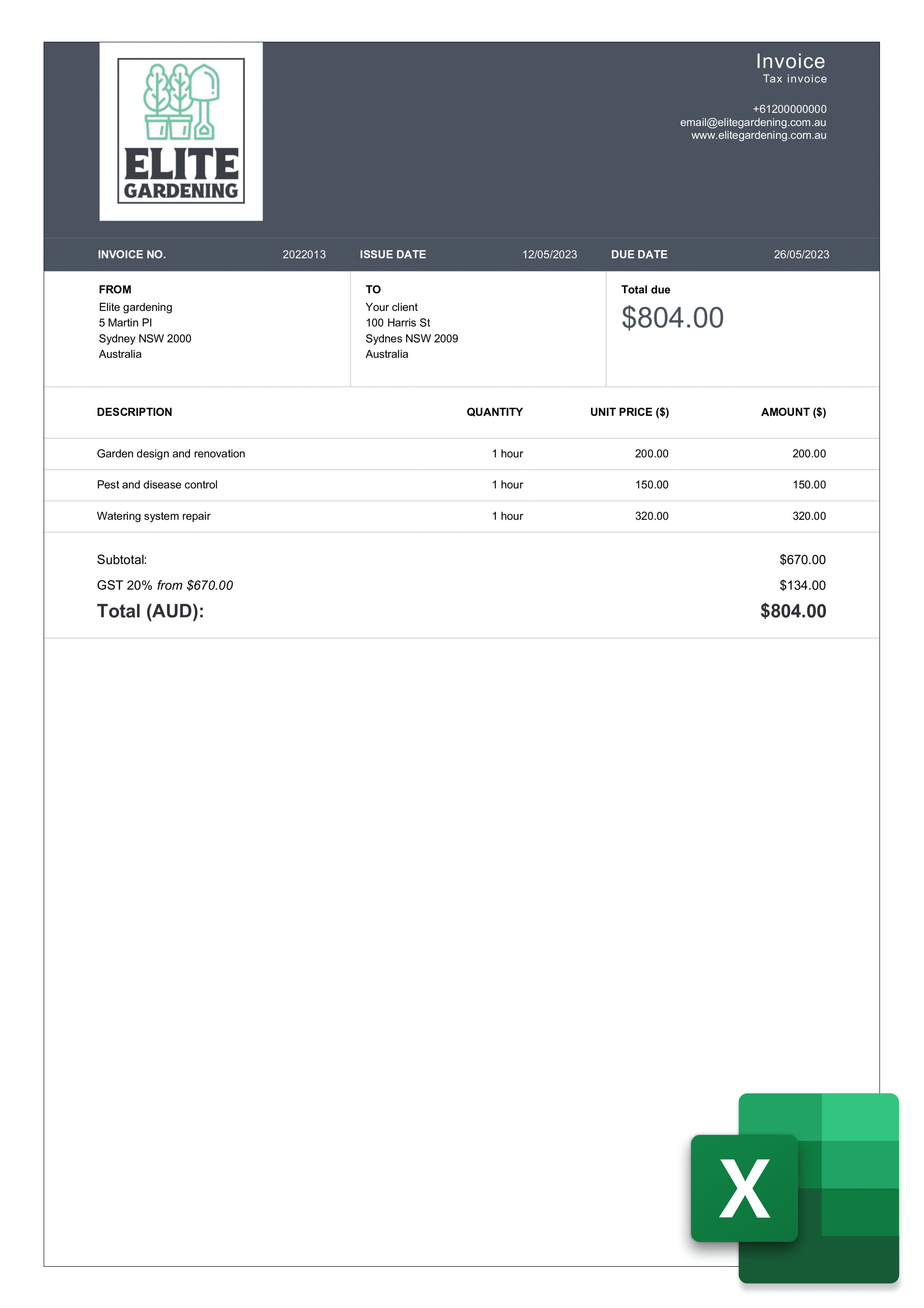 download landscaping invoice template layout in excel