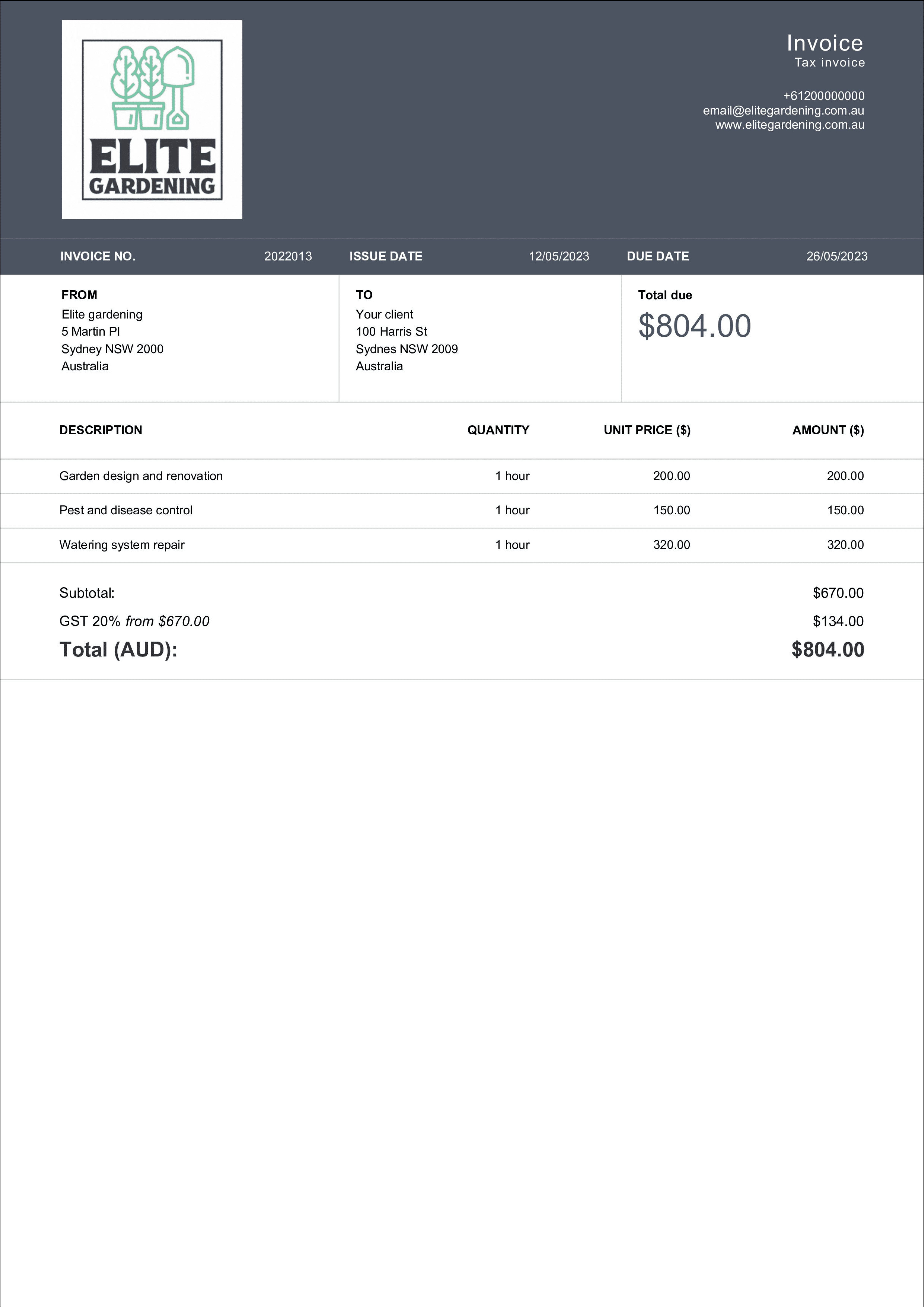 download landscaping invoice template layout