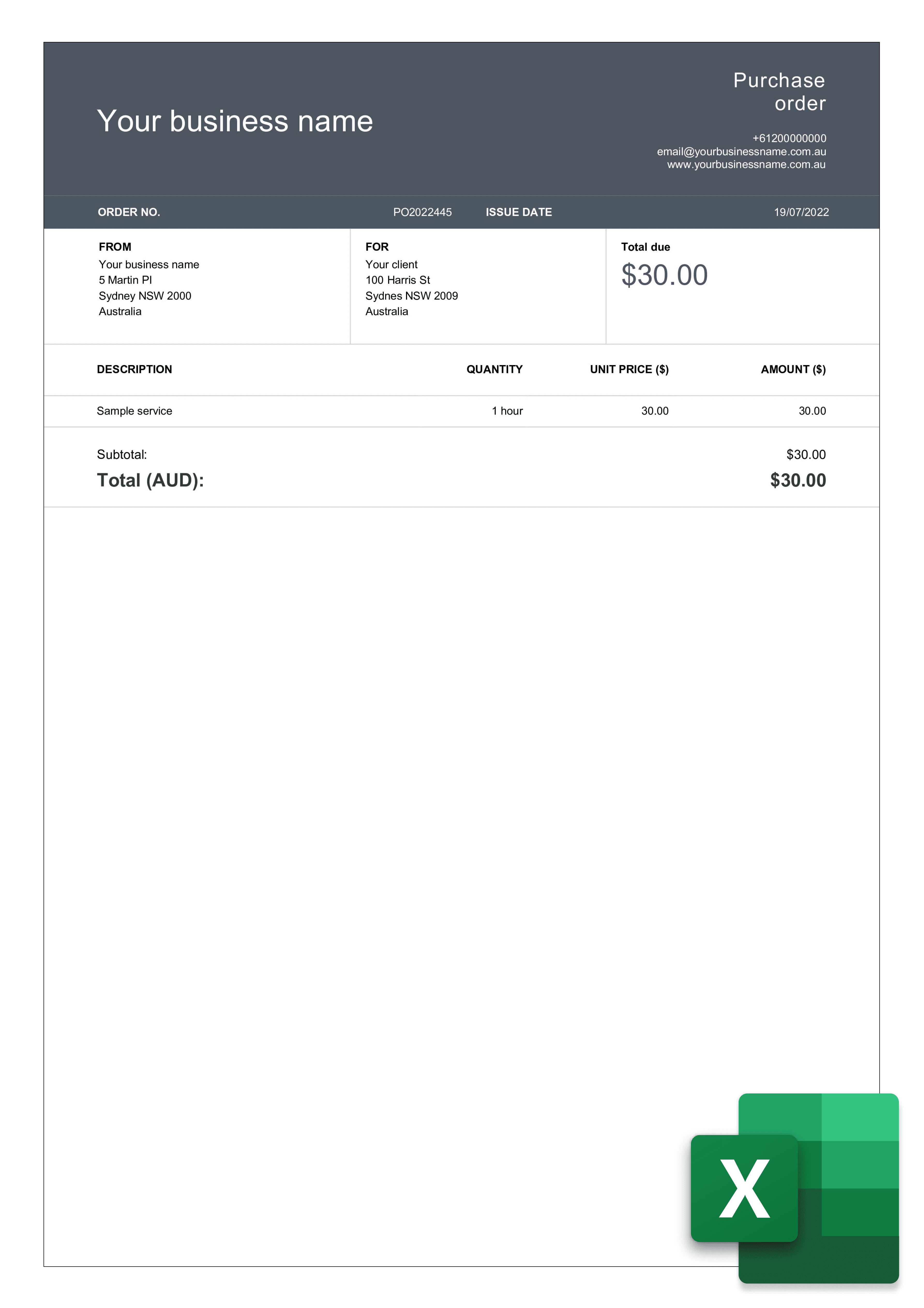 download purchase order template example in excel