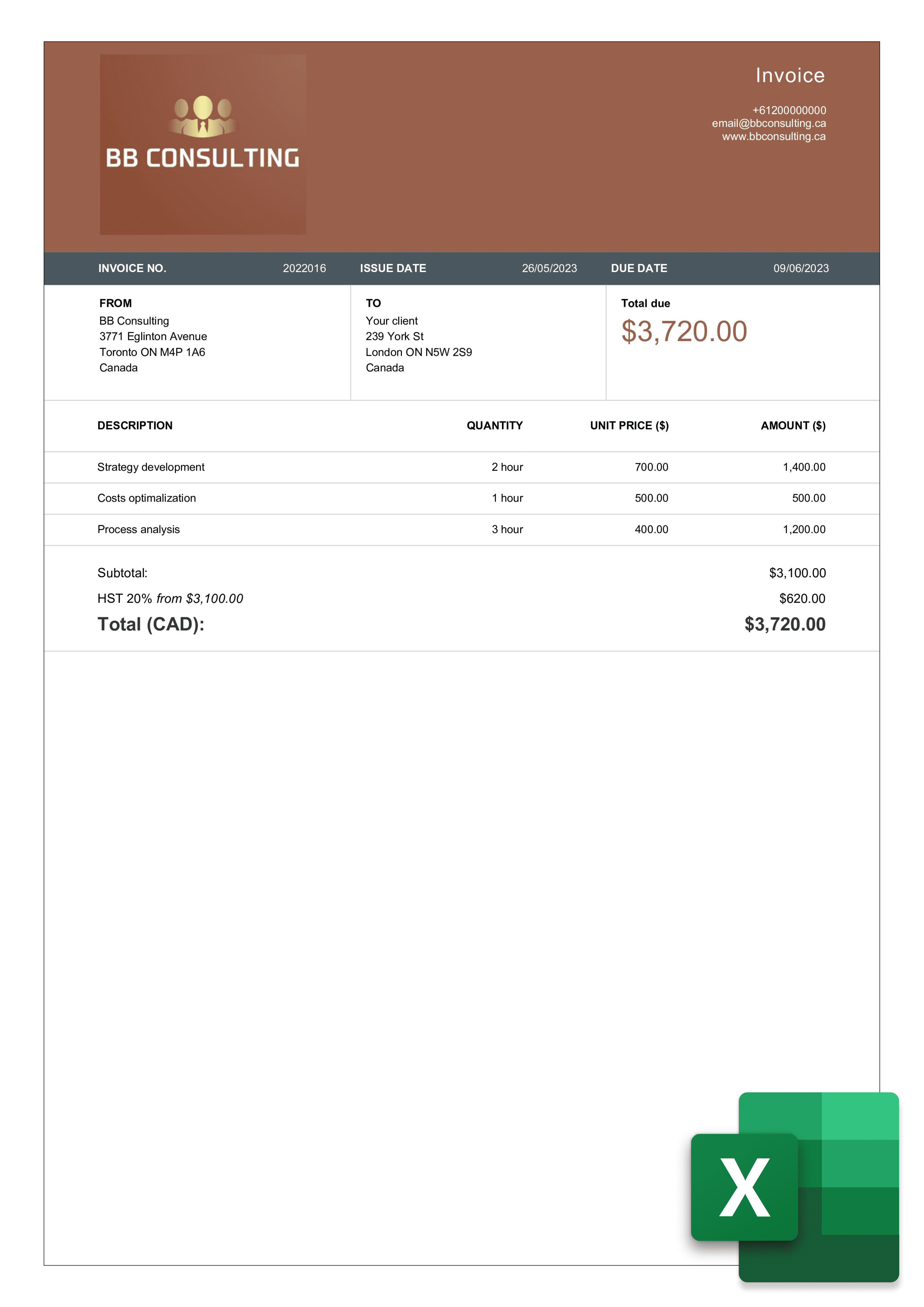 excel invoice sample for canada