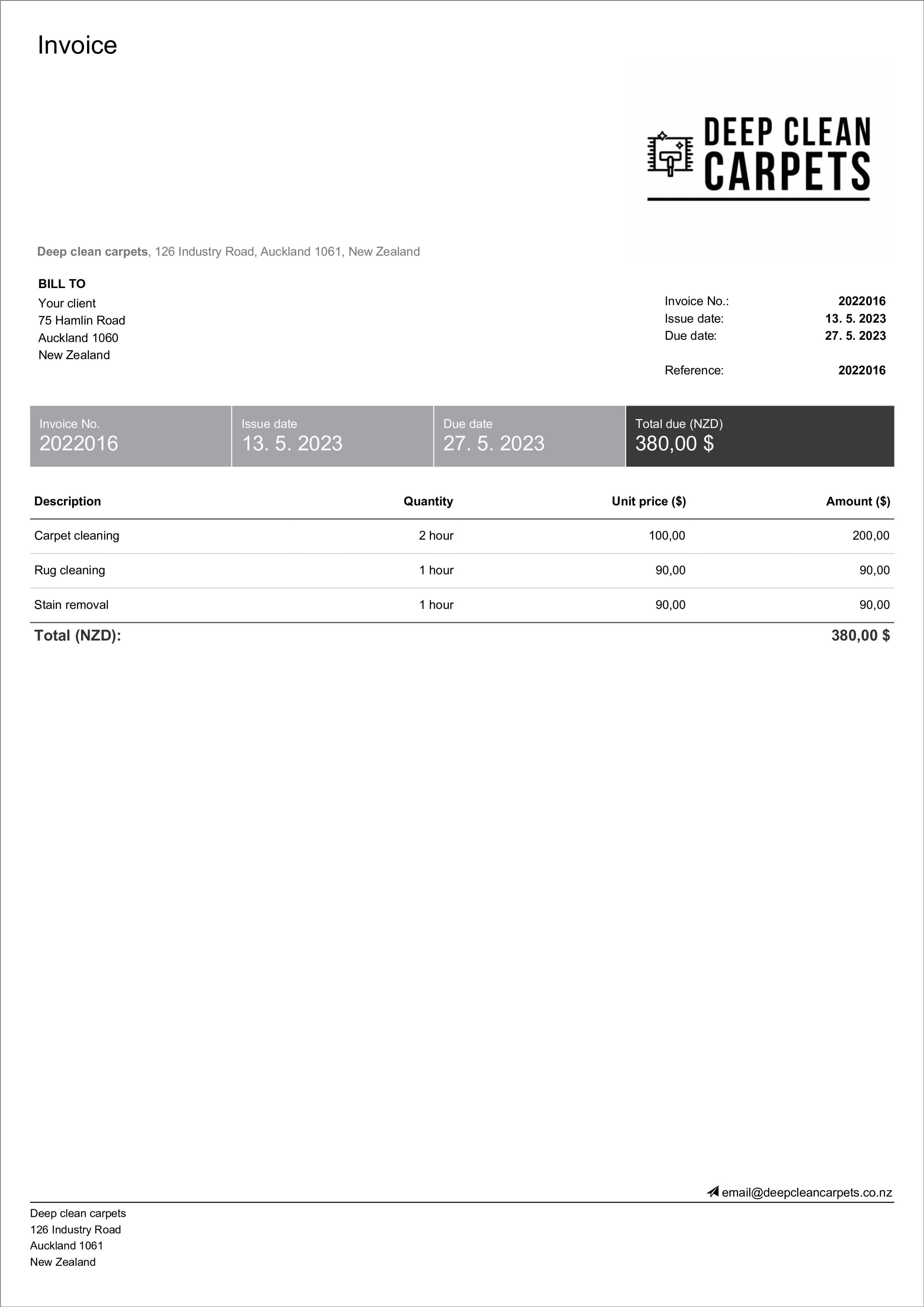 free carpet cleaning invoice template