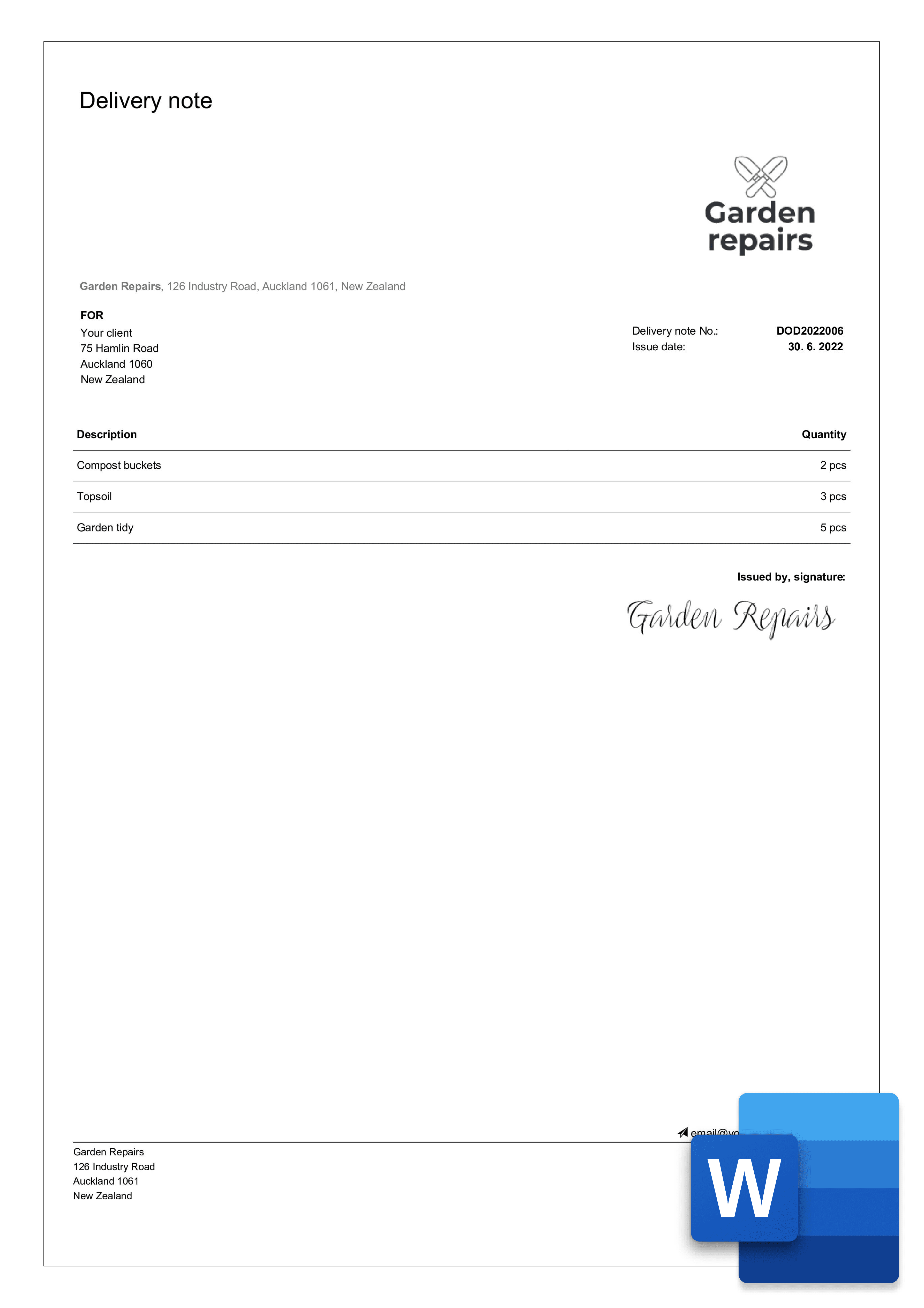 Free Delivery Note Word Template Download Billdu