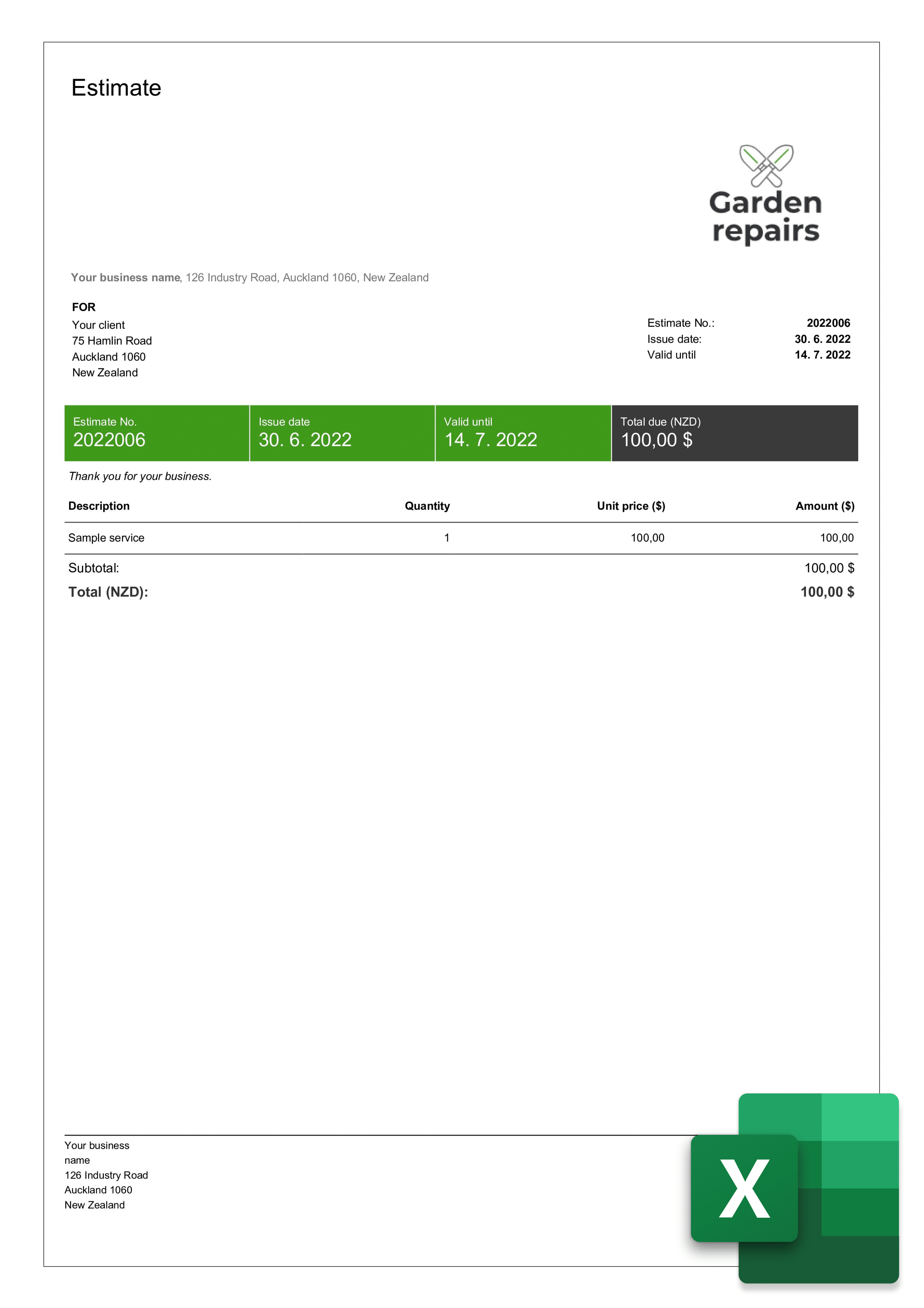 free estimate template in excel