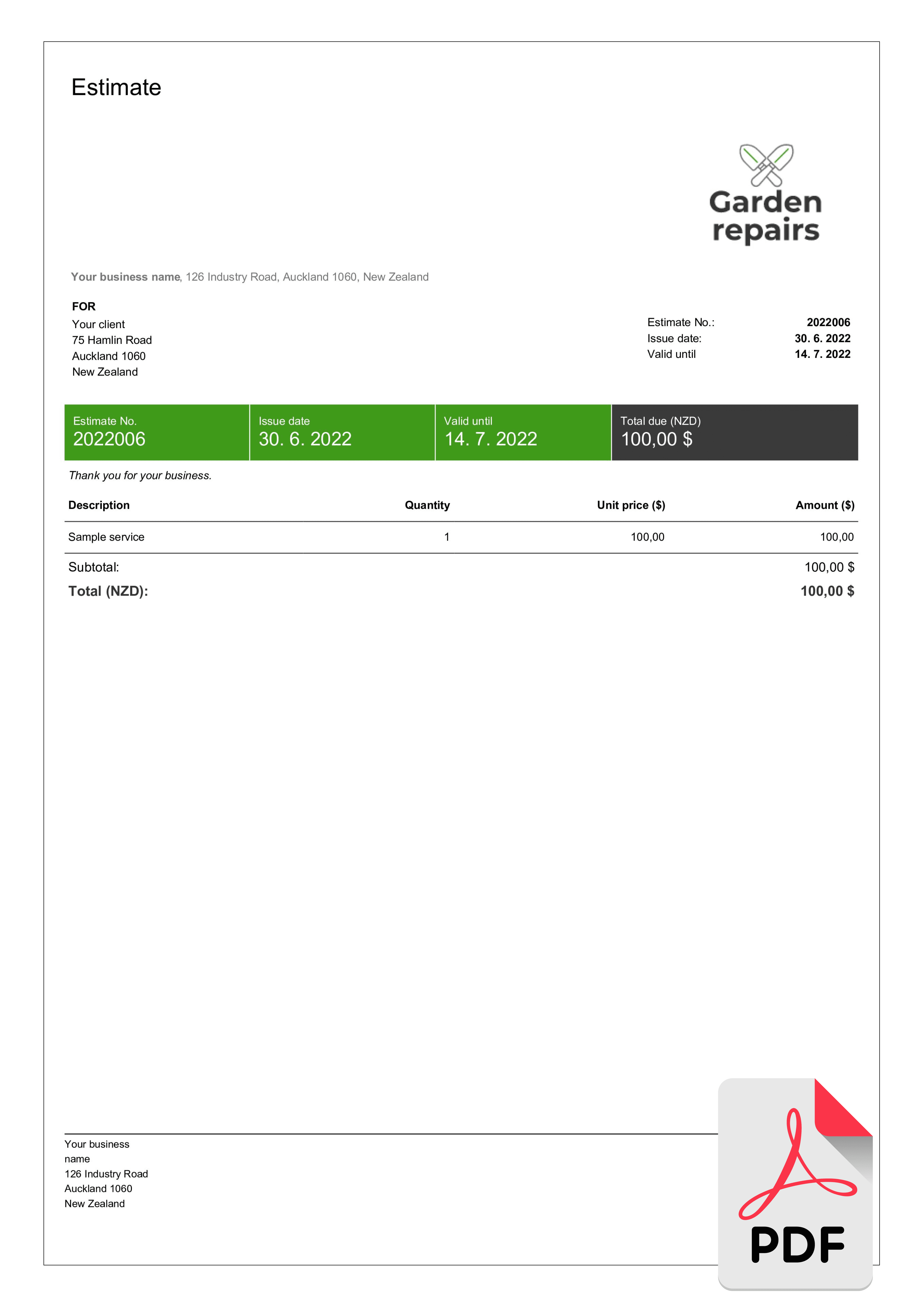 free estimate template in pdf free estimate template in pdf