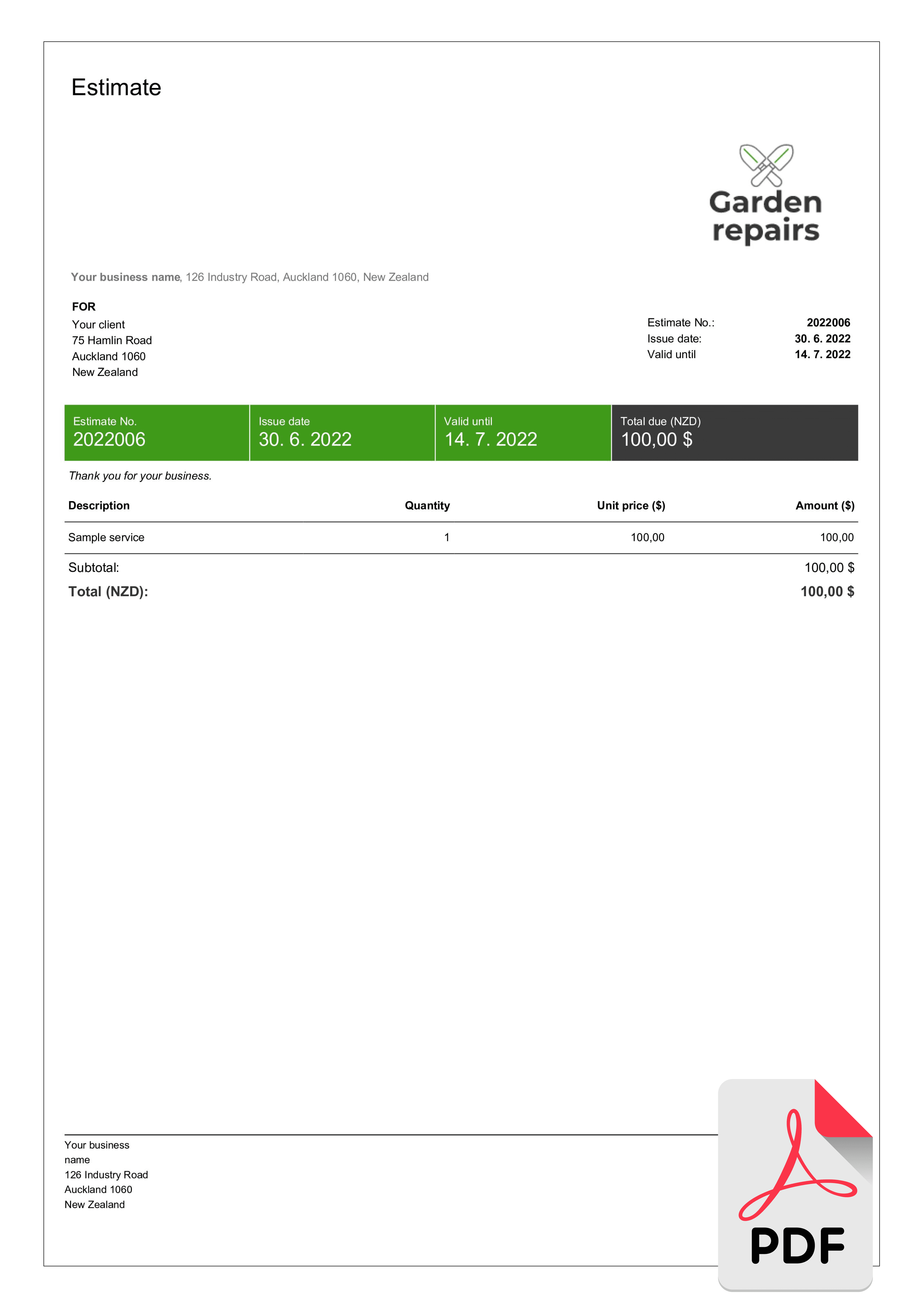 free estimate template in pdf