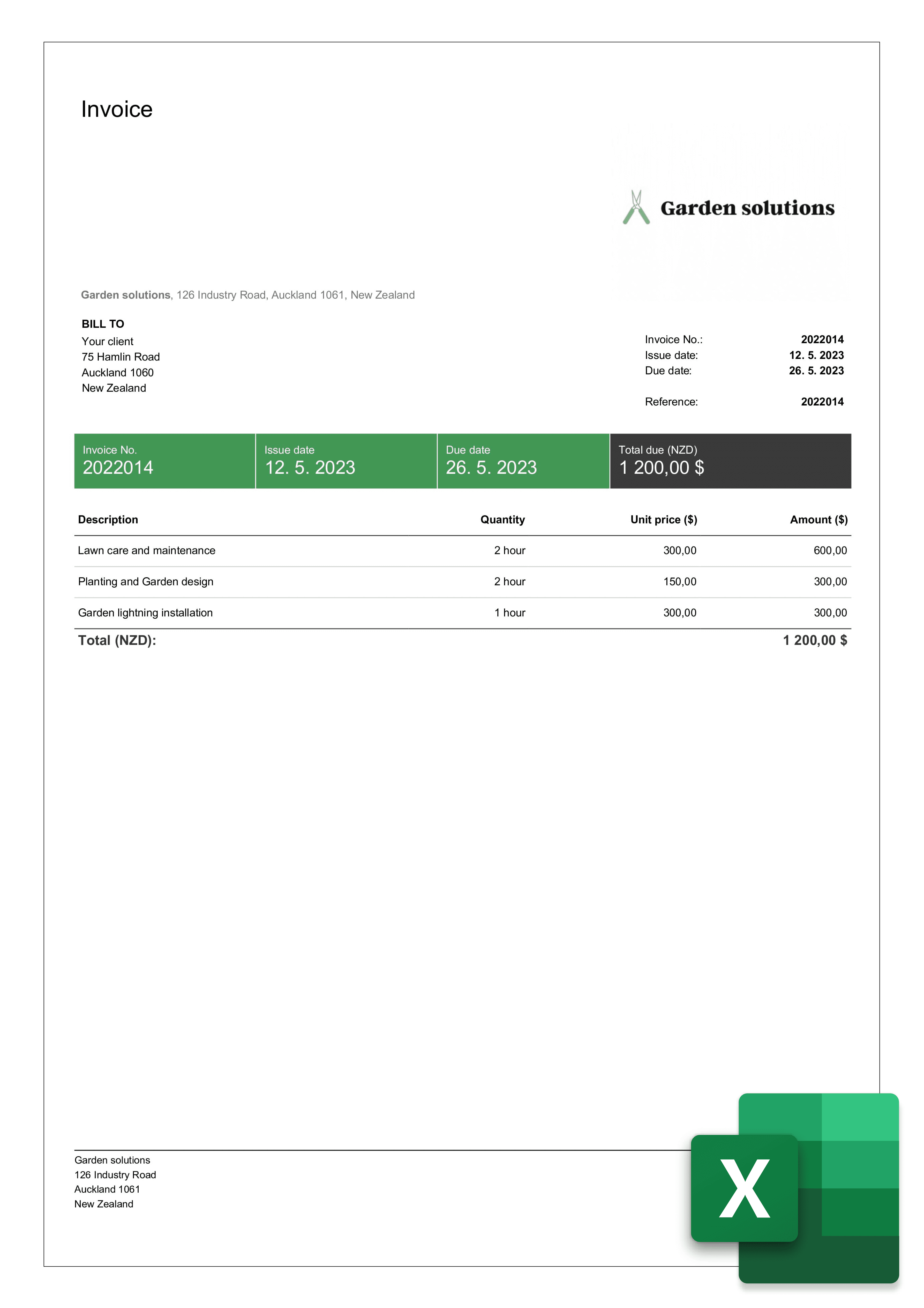 free excel landscaping invoice template