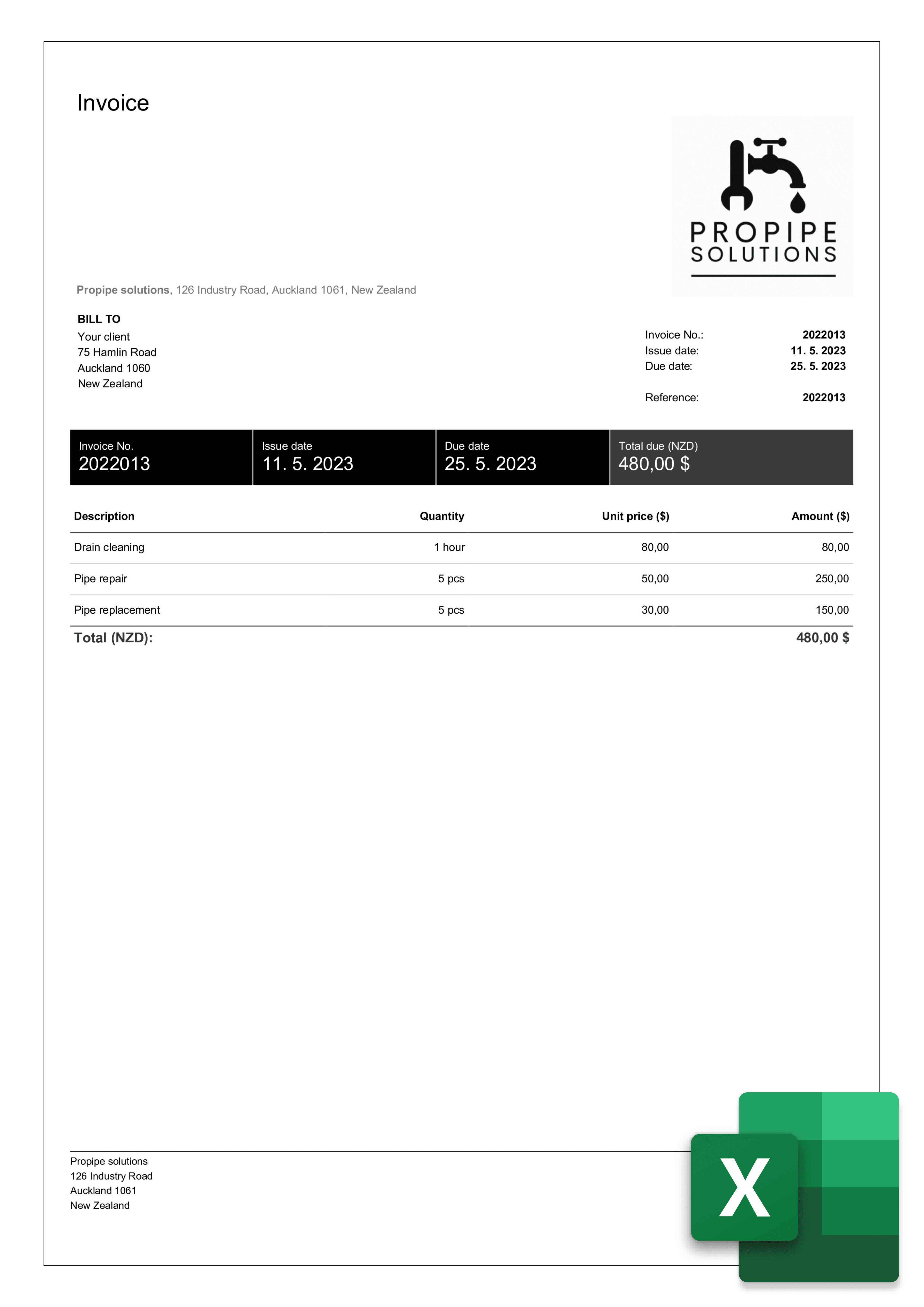 free excel plumbing invoice template