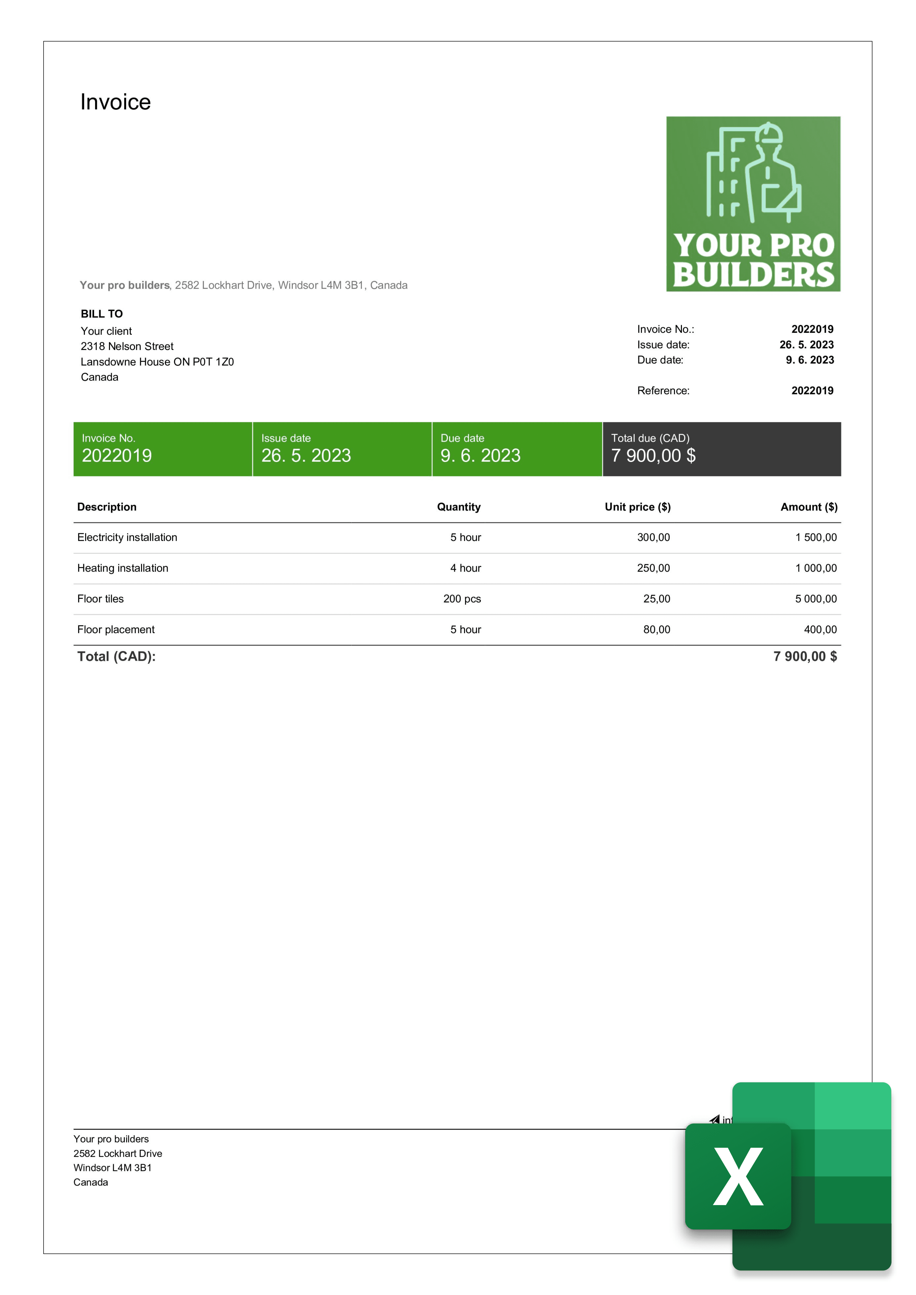 free invoice template for Canada in excel